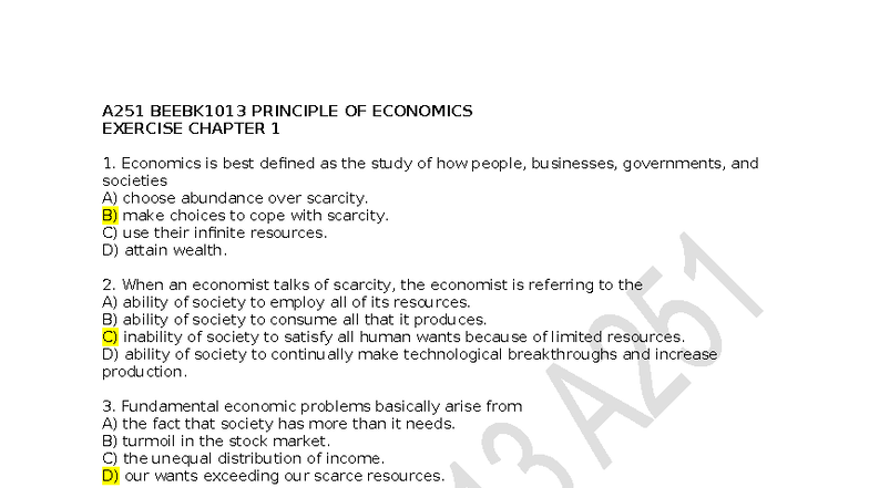 A251 BEEBK1013 PRINCIPLES OF ECONOMICS EXERCISE CHAPTER 1 - Studocu
