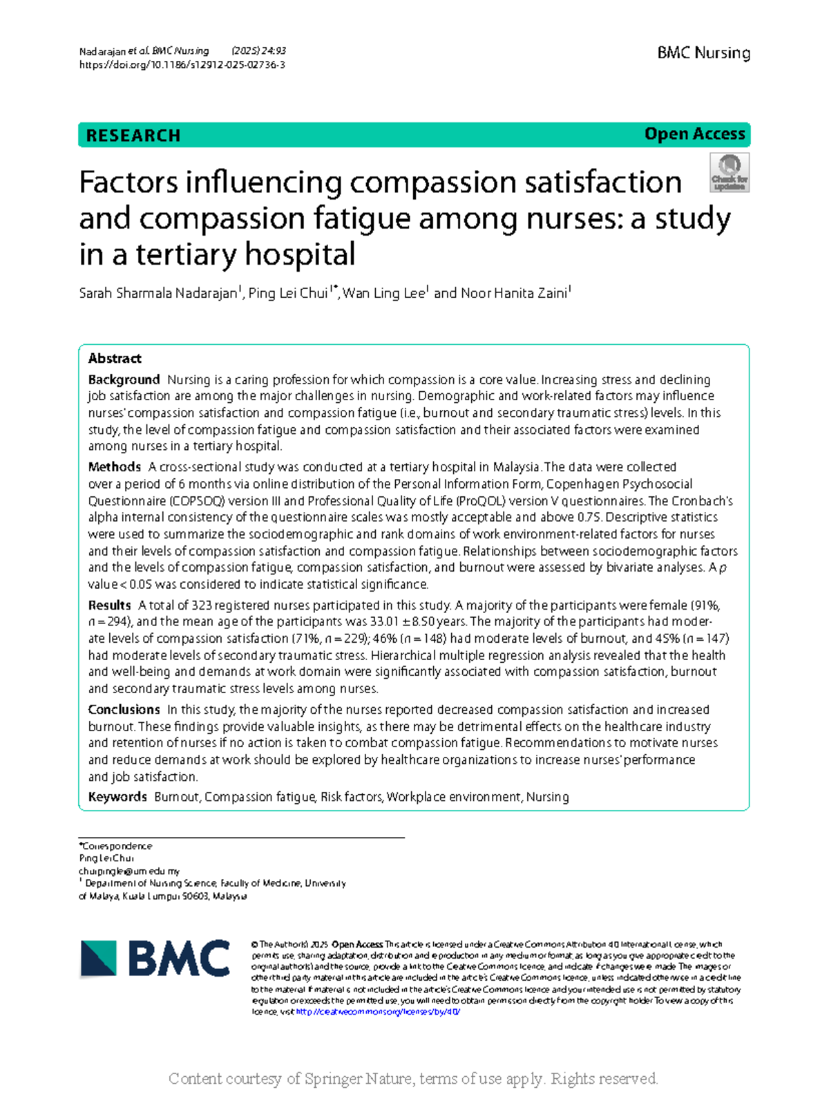 Factors Influencing Compassion Satisfaction and Fatigue Among Nurses: A ...