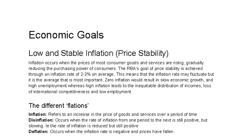 Economic Goals: Understanding Inflation and Employment Dynamics - Studocu