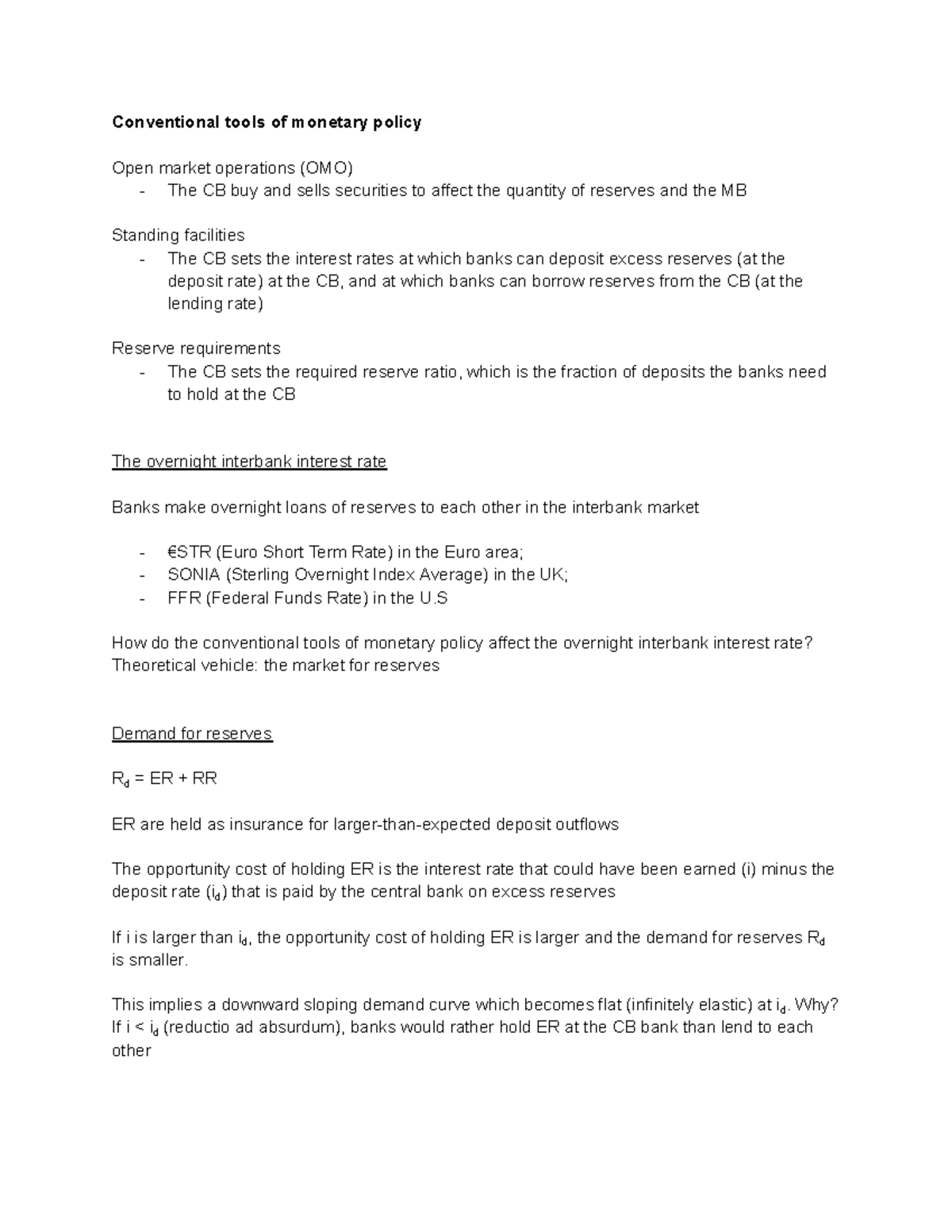 Money and Banking - Week 7 - Lecture Notes on Monetary Policy Tools ...