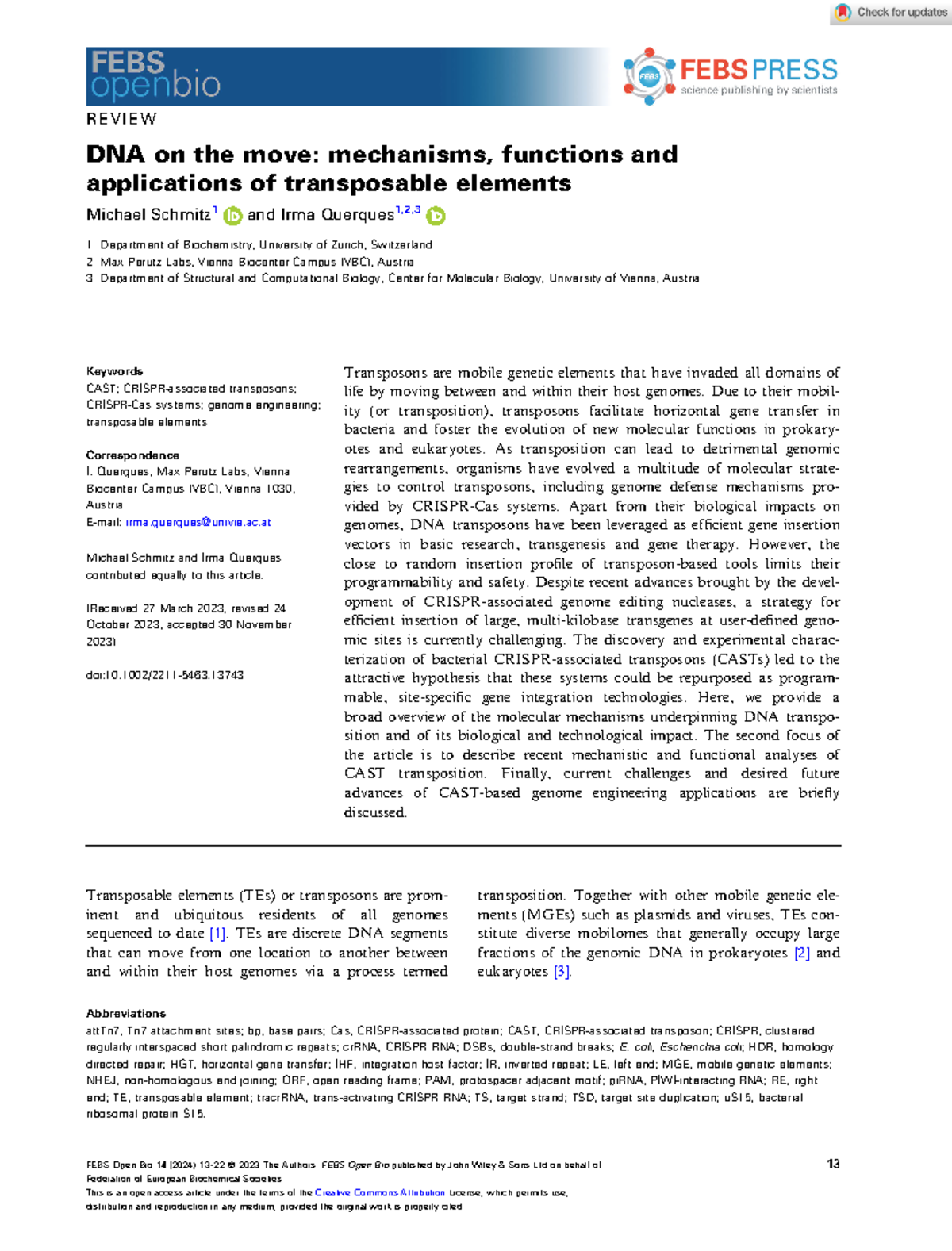 DNA on the move mechanisms functions and applications of transposable ...