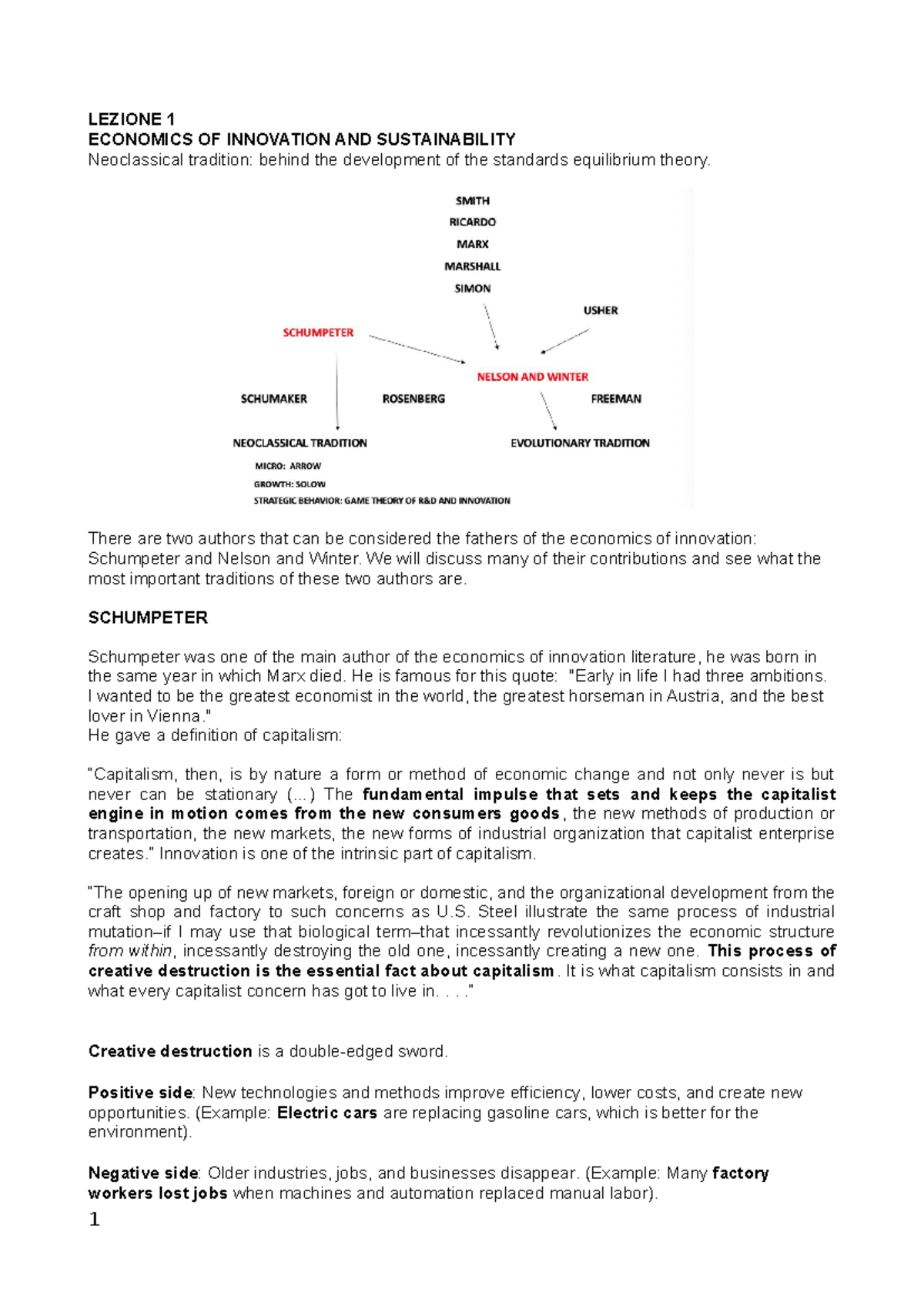 LEZIONE 1: ECONOMICS OF INNOVATION AND SUSTAINABILITY - Schumpeter - Document Preview
