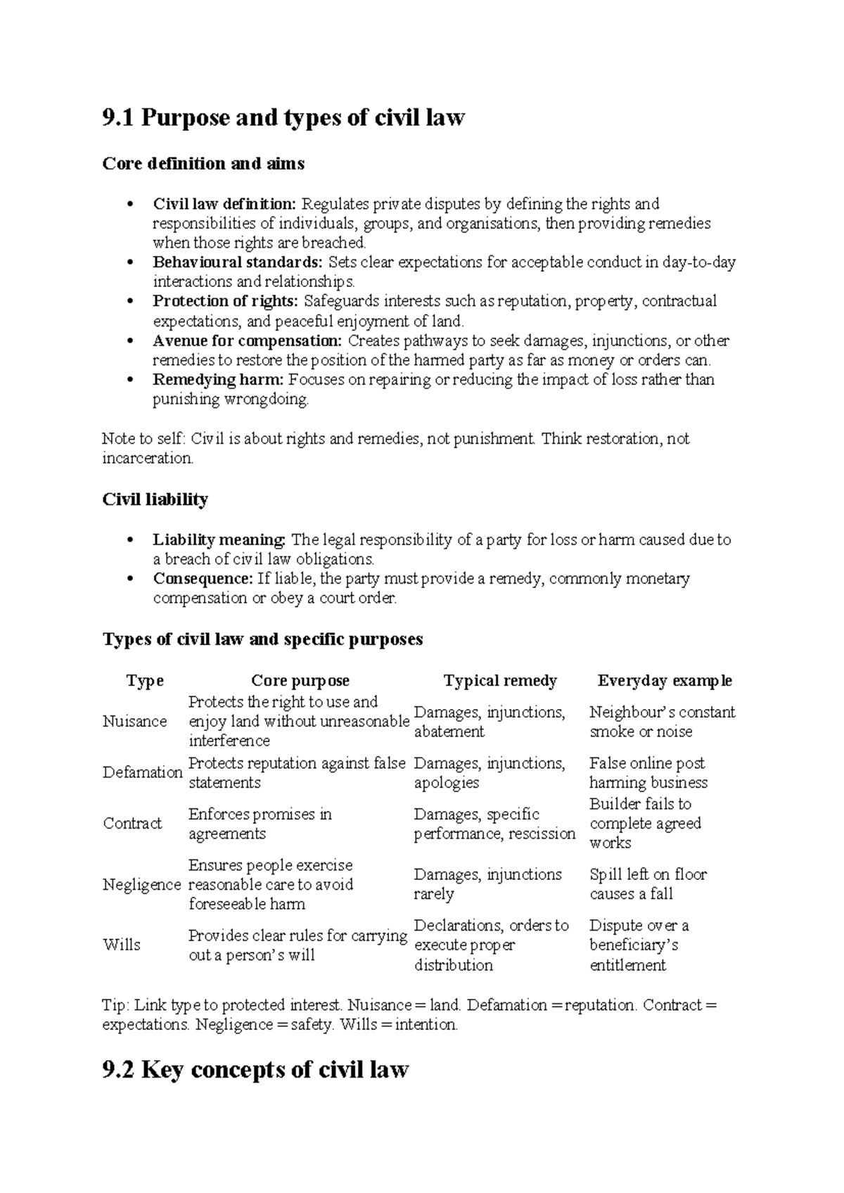 9.1-10.3 Civil Law Overview: Definitions, Liability, and Key Concepts ...