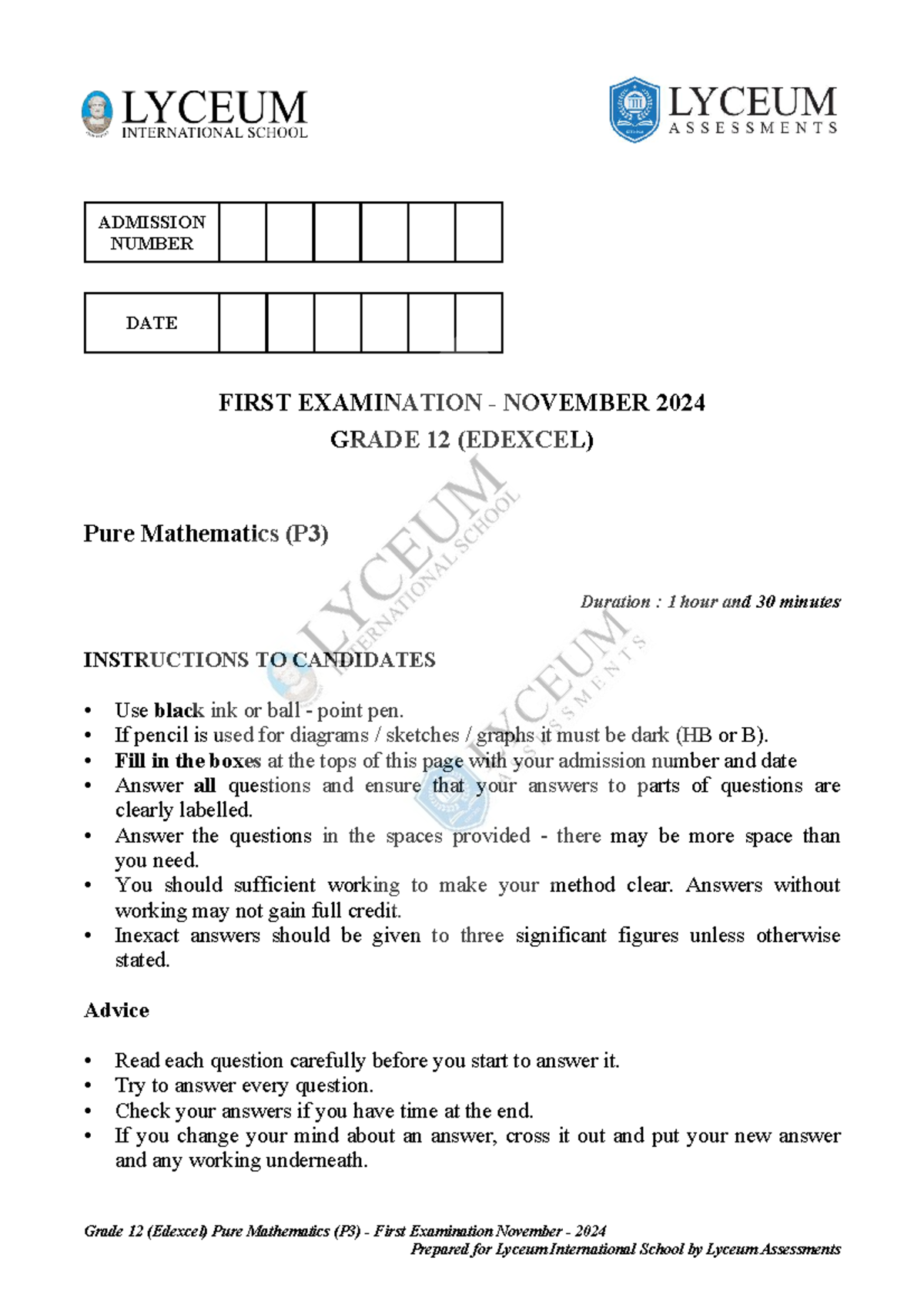 Grade 12 (Edexcel) Pure Mathematics 3 - Grade 12 (Edexcel) Pure ...