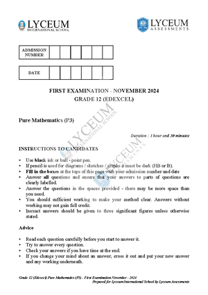 Grade 12 (Edexcel) Pure Mathematics 4 - Grade 12 (Edexcel) Pure ...