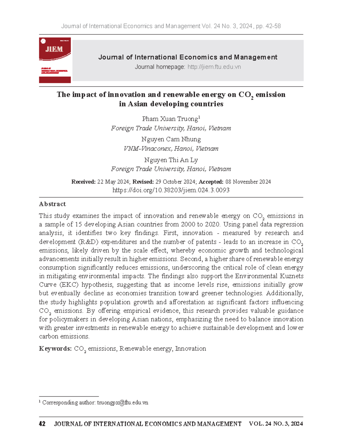 The Impact of Innovation and Renewable Energy on CO2 Emissions in Asian ...