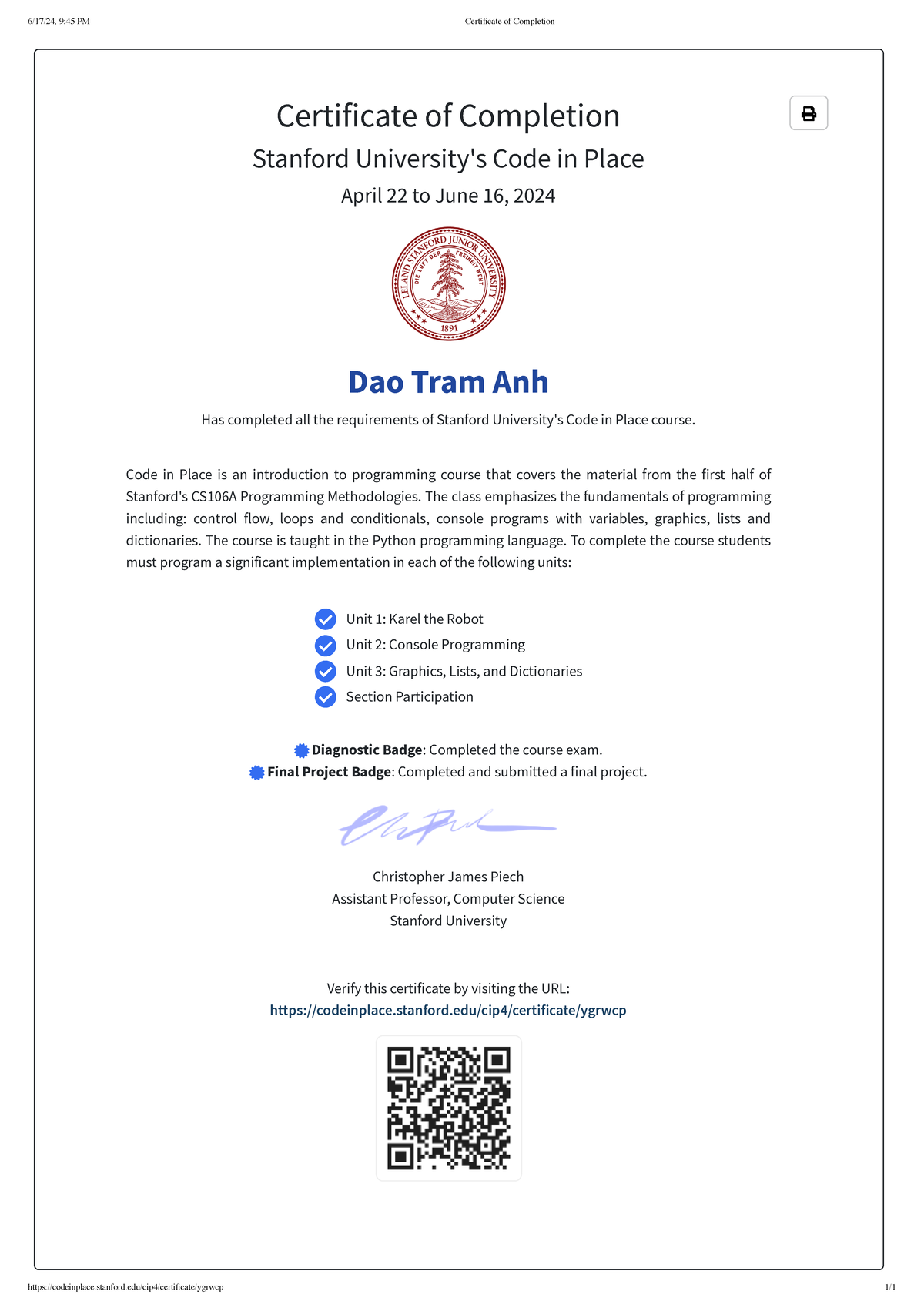Certificate of Completion Edited - Certificate of Completion Stanford ...