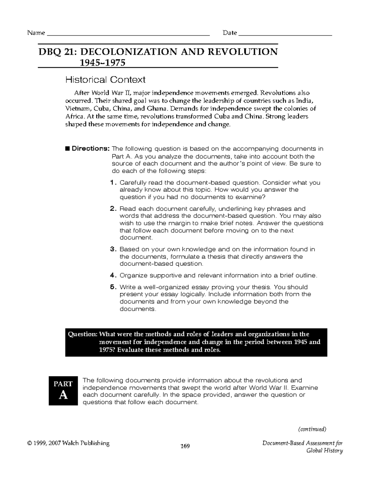 DBQ 21: Decolonization & Revolution (1945-1975) Analysis Guide - Studocu