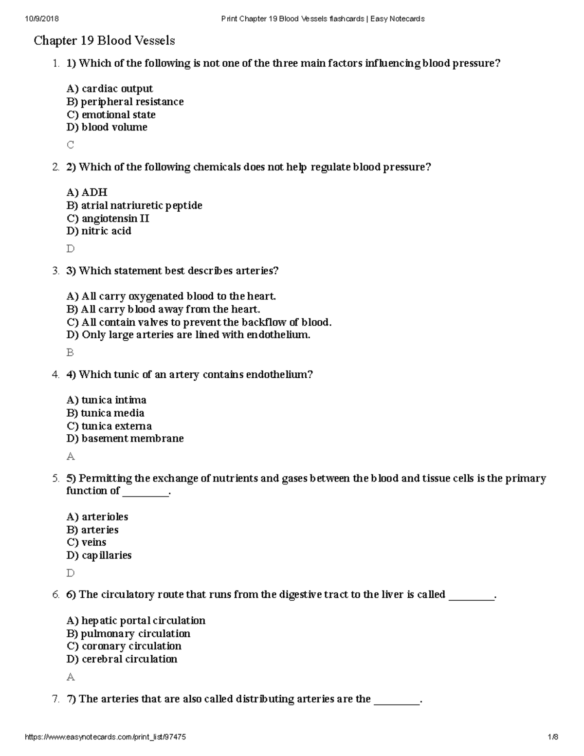 Chapter 19: Blood Vessels - Key Concepts and Flashcards - Studocu