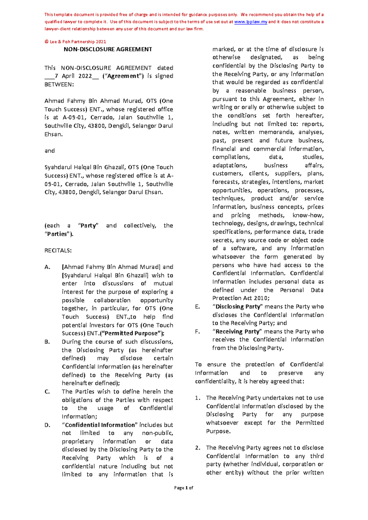 Mutual Non-Disclosure Agreement (NDA) Template for Guidance - Studocu
