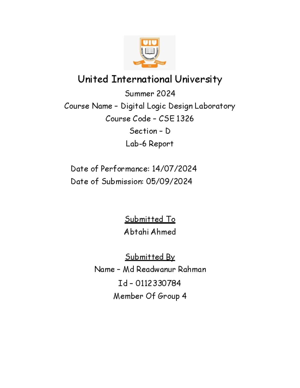 Digital Logic Design Experiment-02 by Rahid Karim - Course No: CSE ...