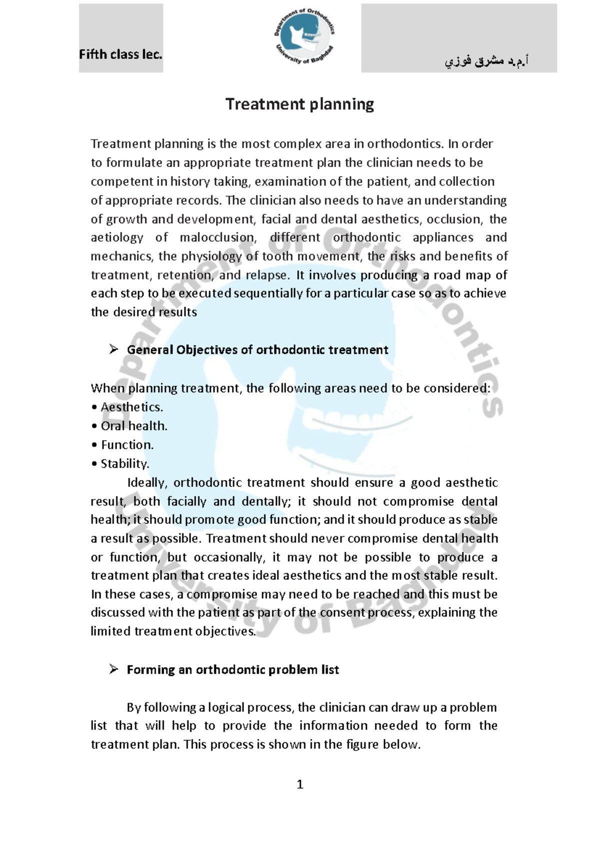 Orthodontics Lecture 9: Comprehensive Treatment Planning Insights - Studocu