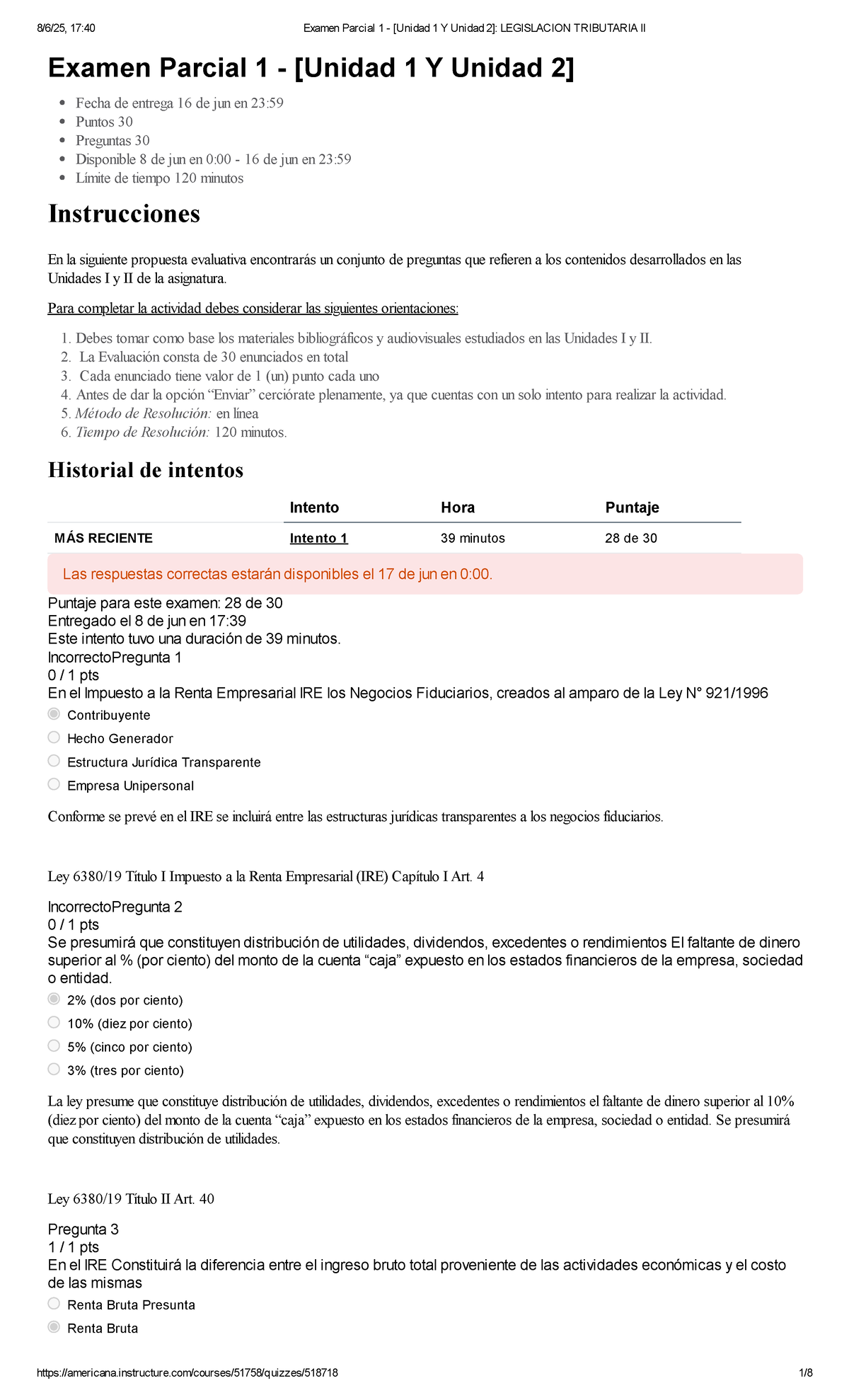 Examen Parcial 1 - Unidades I y II de Legislación Tributaria II - Studocu