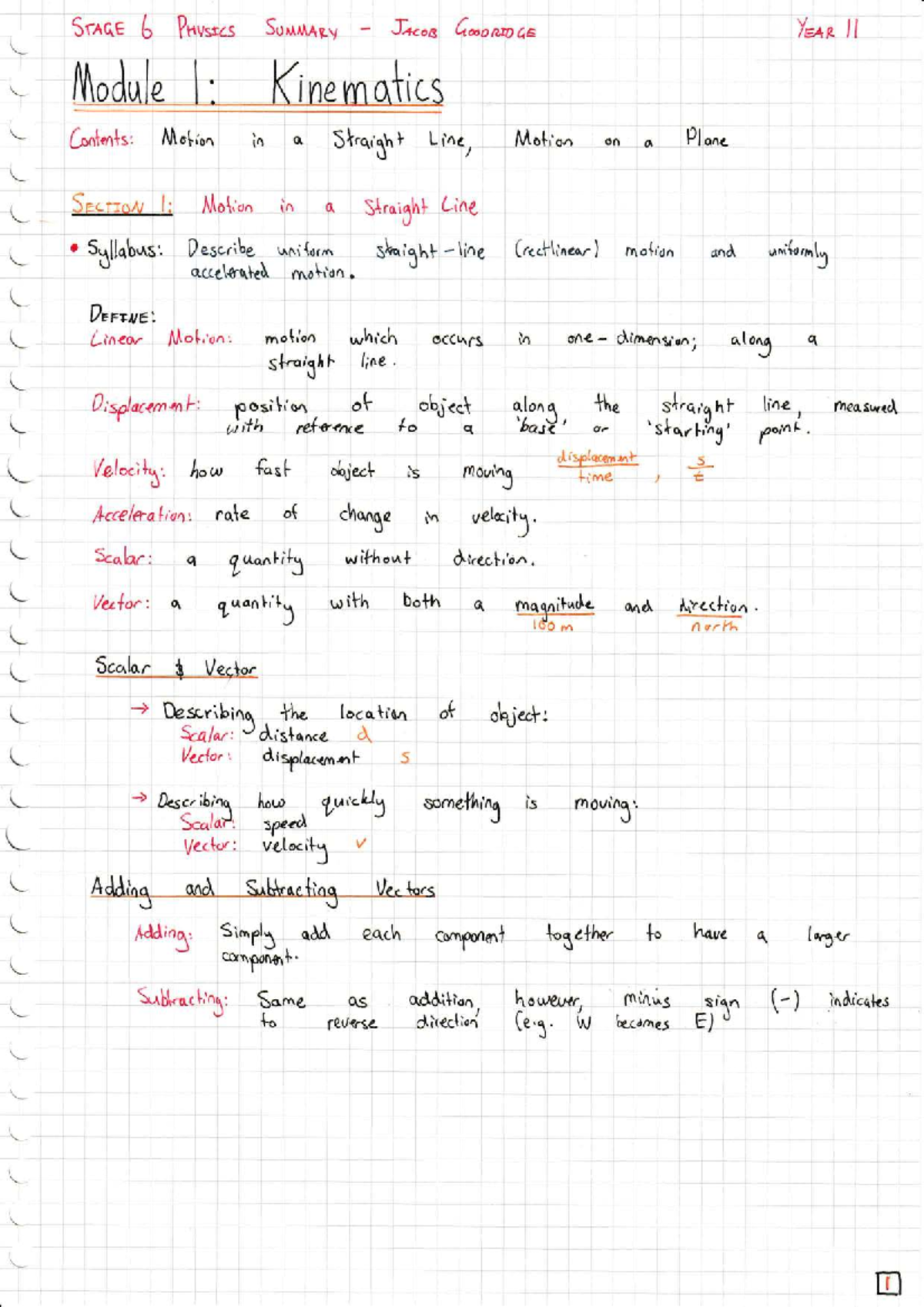 Year 11 Physics Summary: Module 1 - Kinematics Overview - Studocu