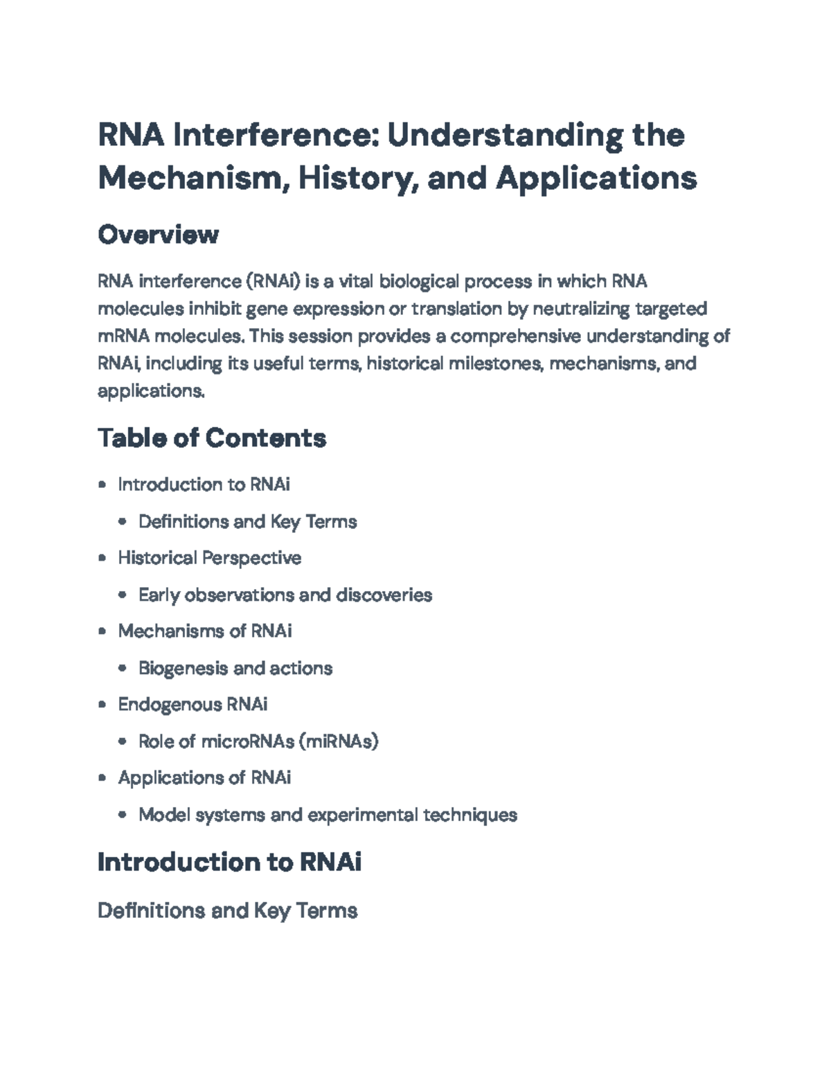 RNA Interference (RNAi): Mechanisms, History, and Applications Overview ...