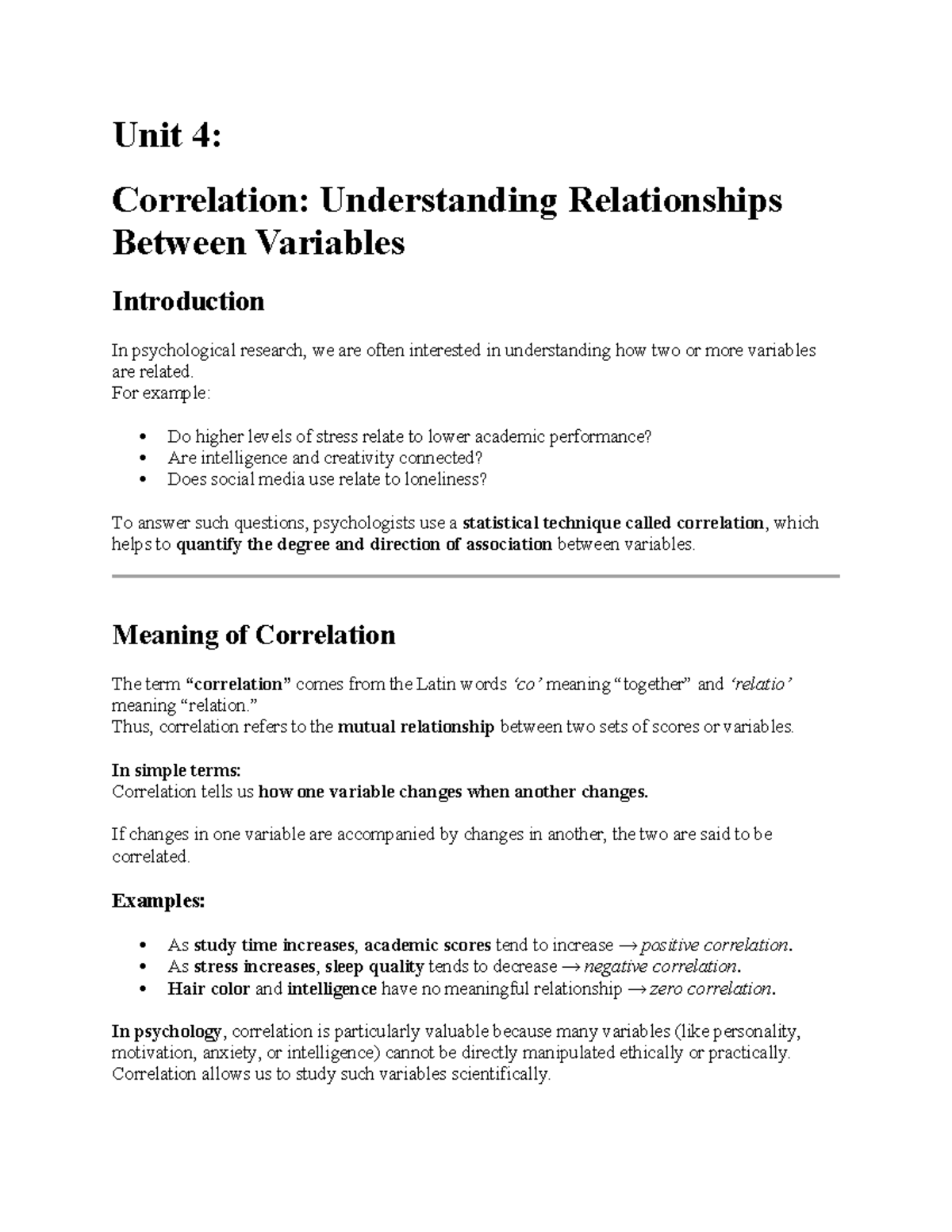 Unit 4: Correlation in Psychology - Exploring Variable Relationships ...