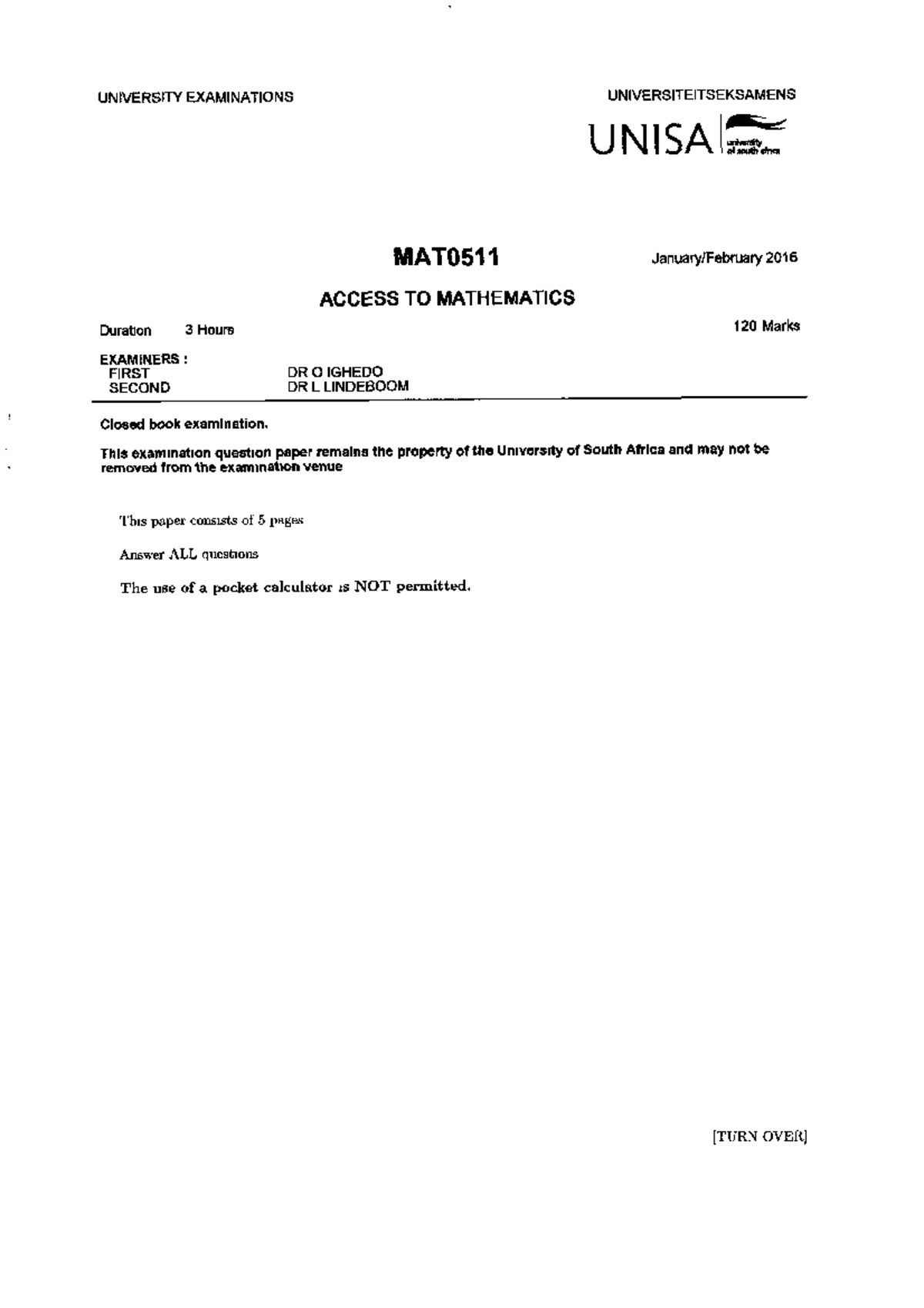 MAT0511 2019 Exam Paper Preparation Guide - Studocu