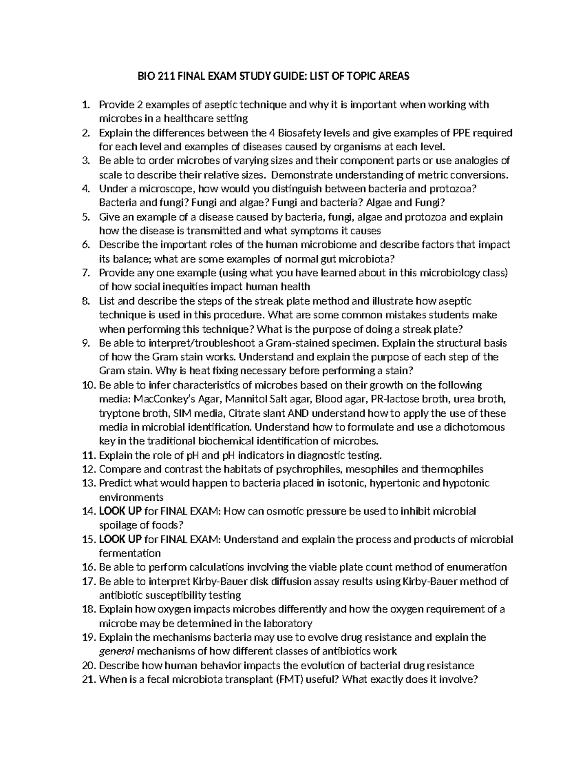BIO 211 FINAL EXAM STUDY GUIDE: ESSENTIAL MICROBIOLOGY TOPICS - Studocu