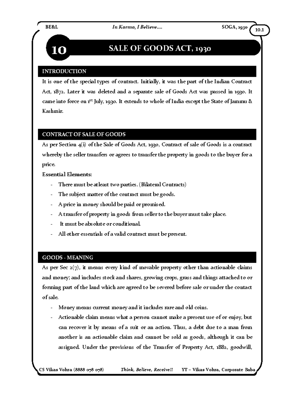 SOGA 1930: Comprehensive Notes on Sale of Goods Act - Studocu