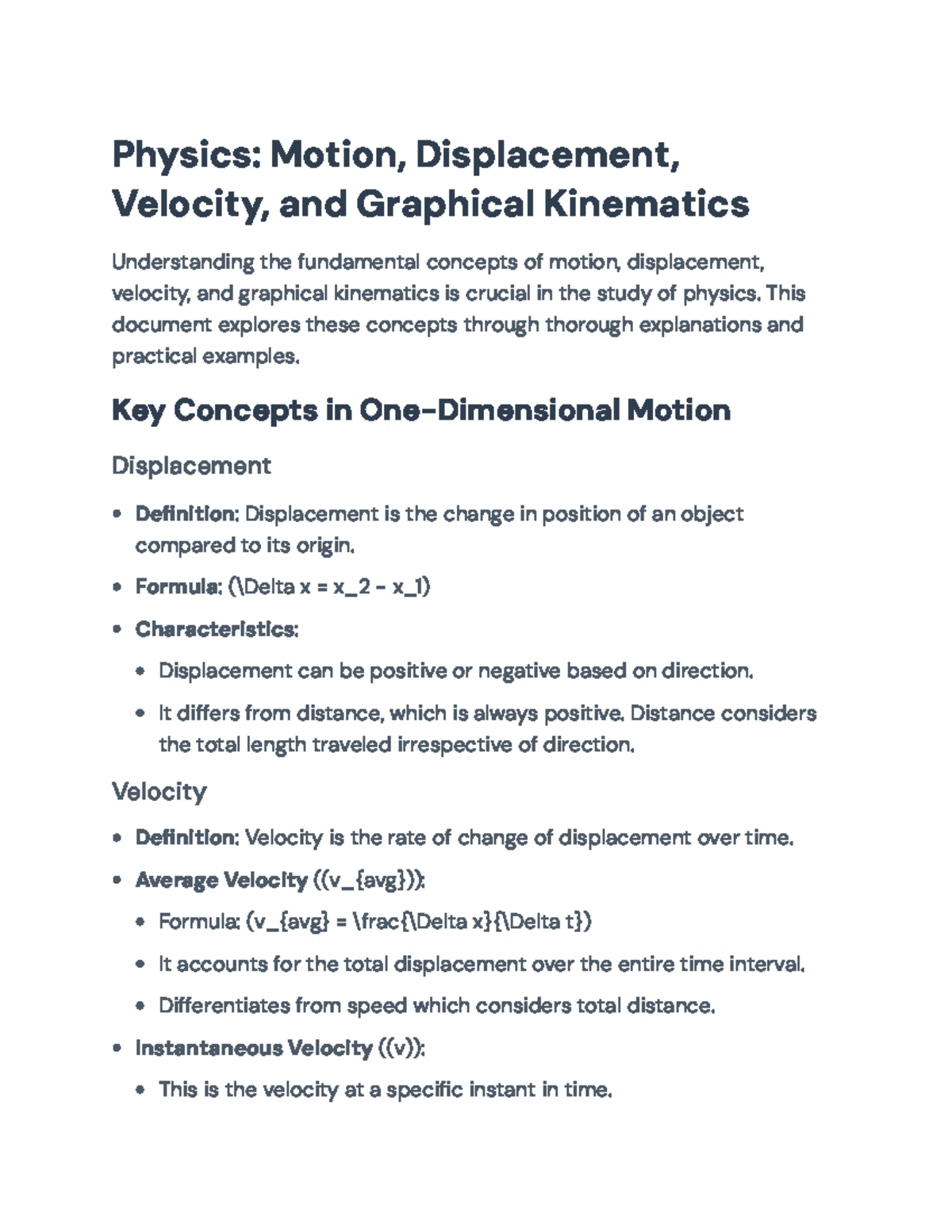 Physics 101: Motion, Displacement, Velocity, and Graphical Kinematics ...