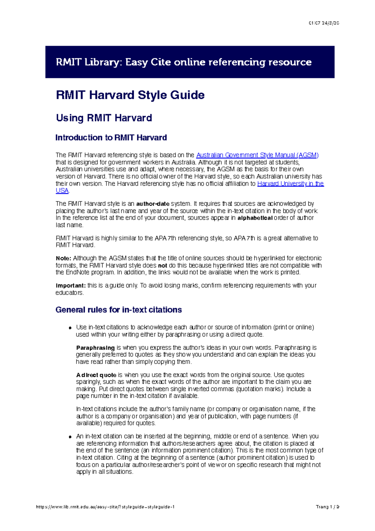 RMIT 01:07 Harvard Referencing Style Guide and Citation Rules - Studocu