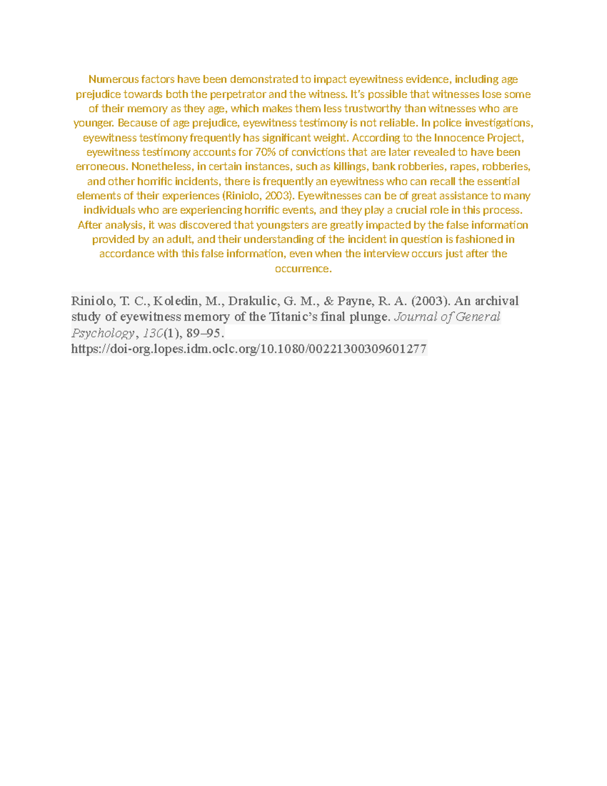 PSY 11:21:23 - Assignment on Eyewitness Testimony Factors - Studocu