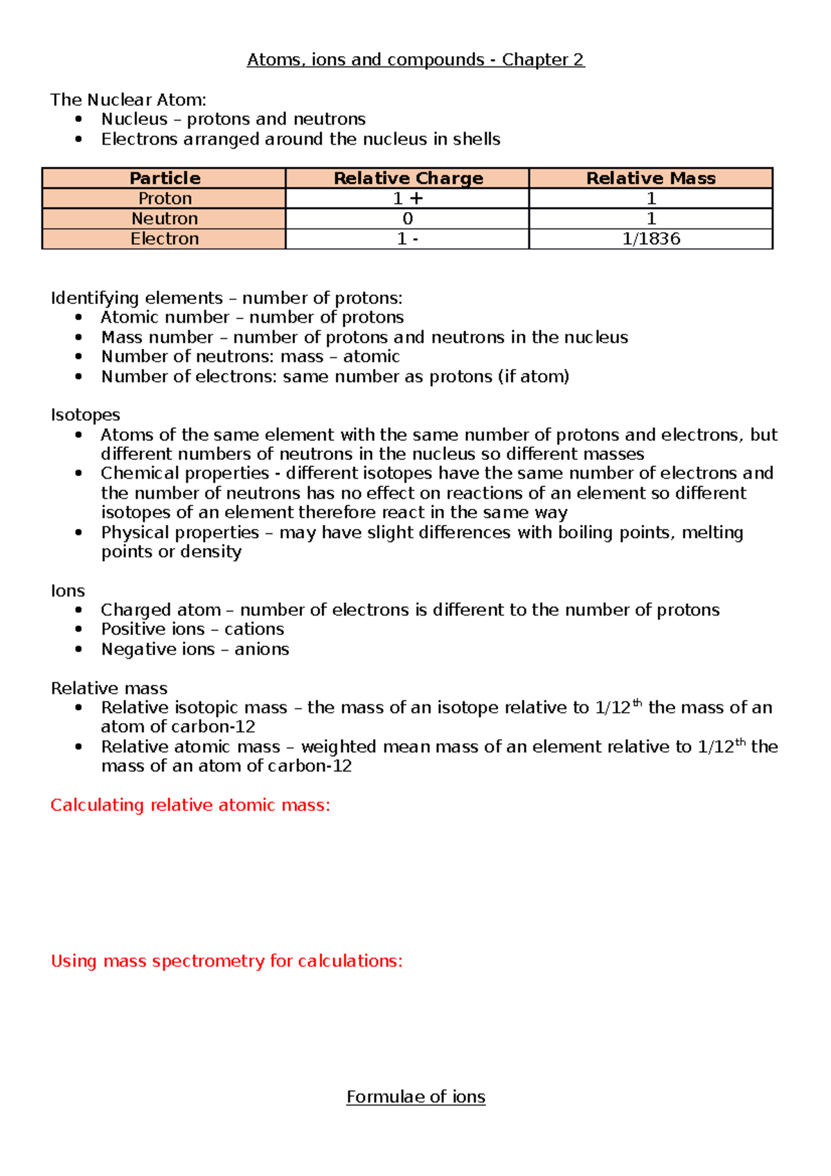Chemistry 101 - Paper 1 Study Notes on Atoms & Bonding Concepts - Studocu