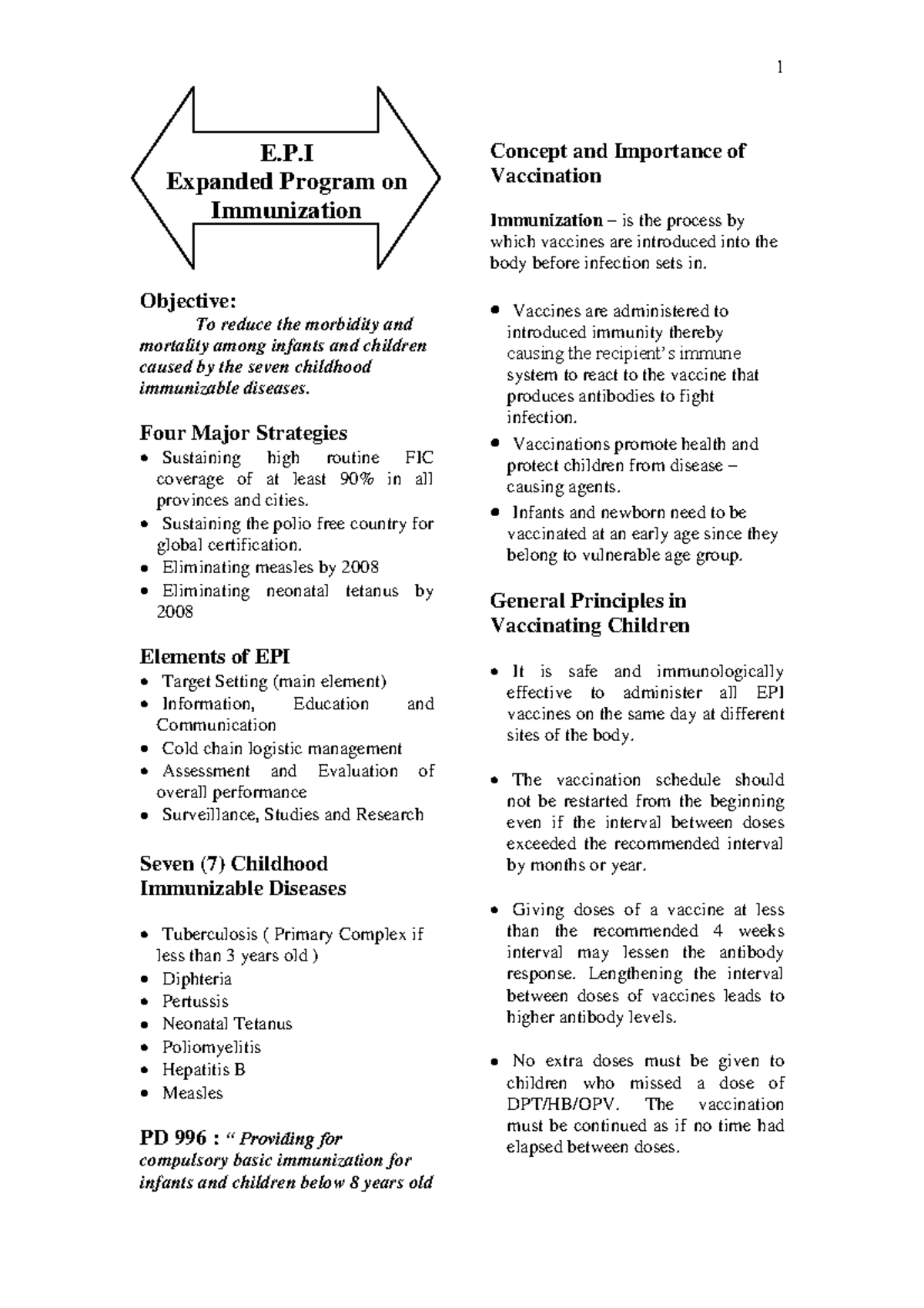 EPI Lecture Notes: Expanded Program on Immunization Overview - Studocu