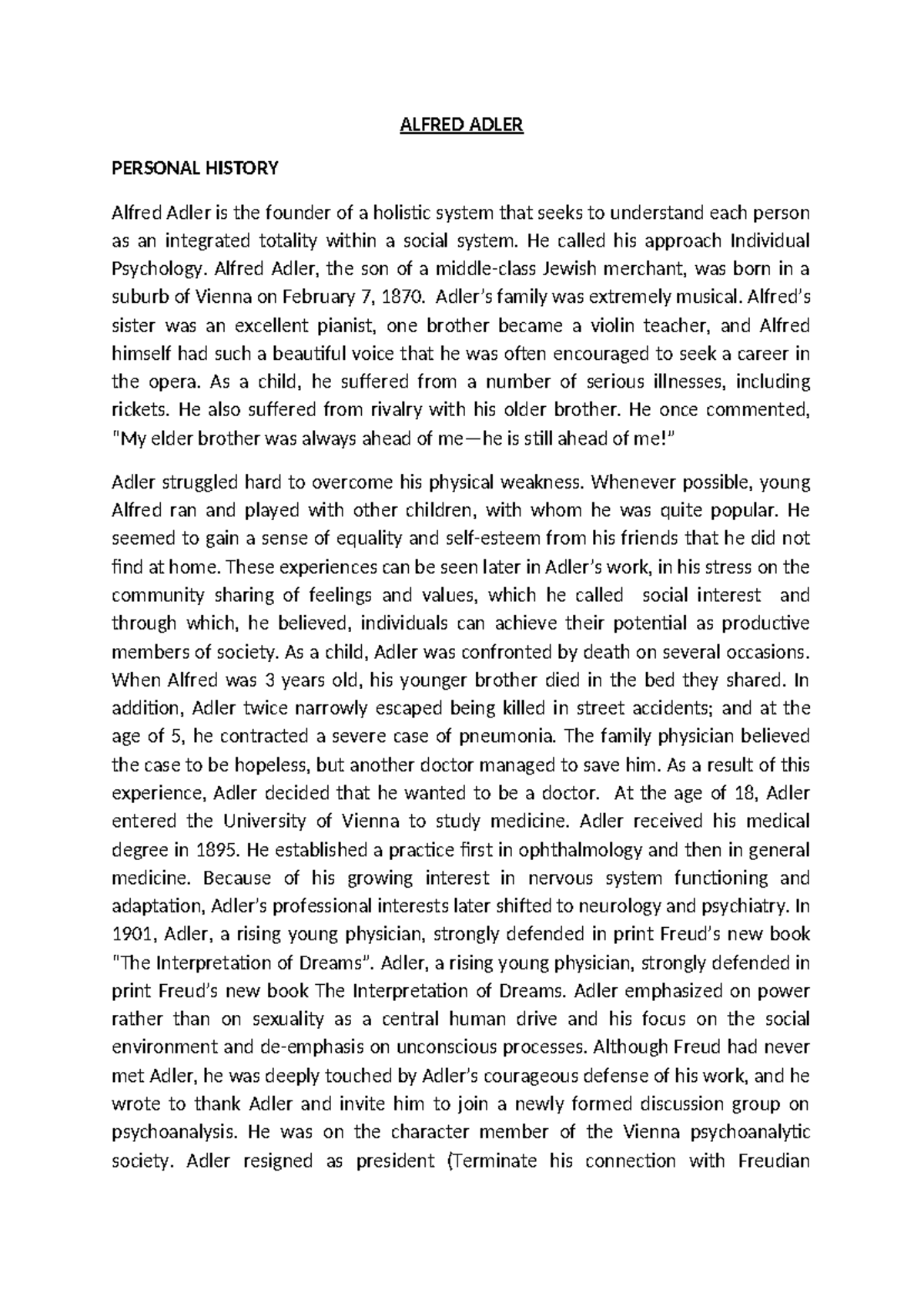 Alfred Adler: The Founder of Individual Psychology and Social Interest ...