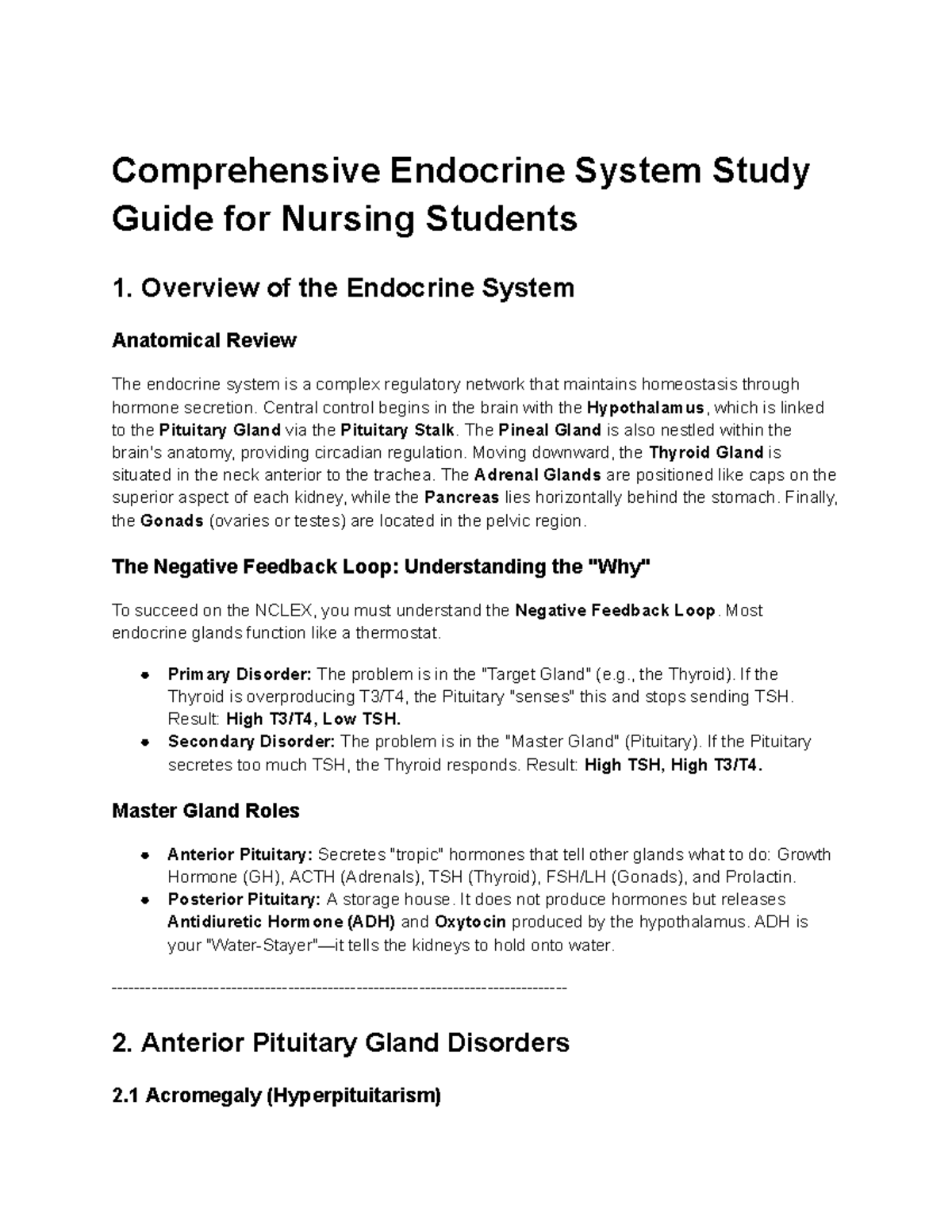 NUR 101 Comprehensive Endocrine System Study Guide for NCLEX Success ...