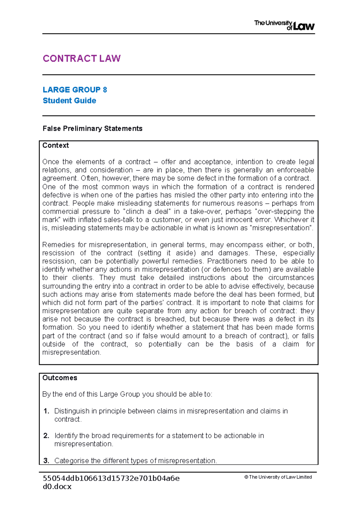 Lg. 8 contract law - CONTRACT LAW LARGE GROUP 8 Student Guide False ...