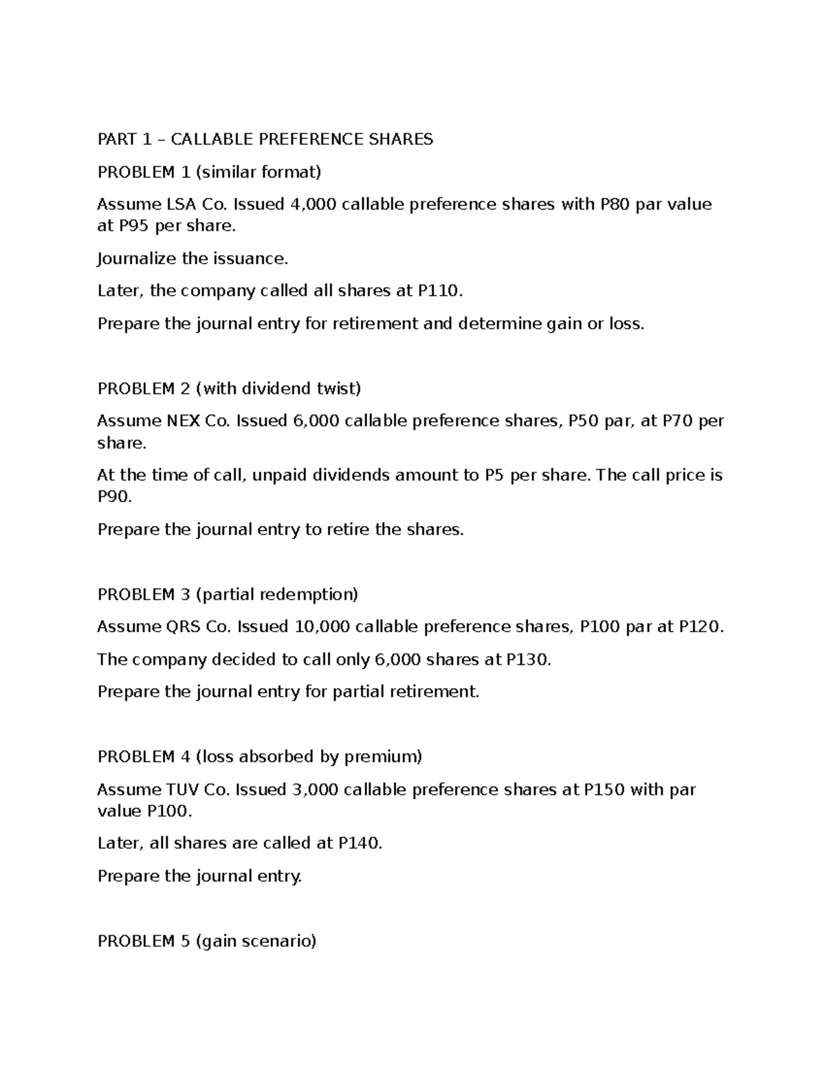 Journal Entries for Callable Preference Shares and Share Dividends ...