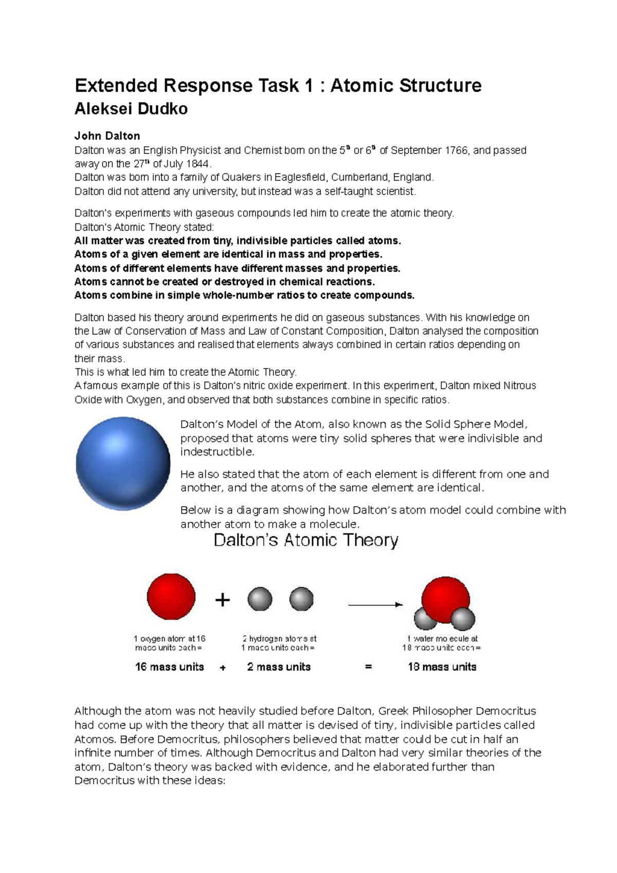 Extended Response Task 1: Atomic Structure Overview - Studocu
