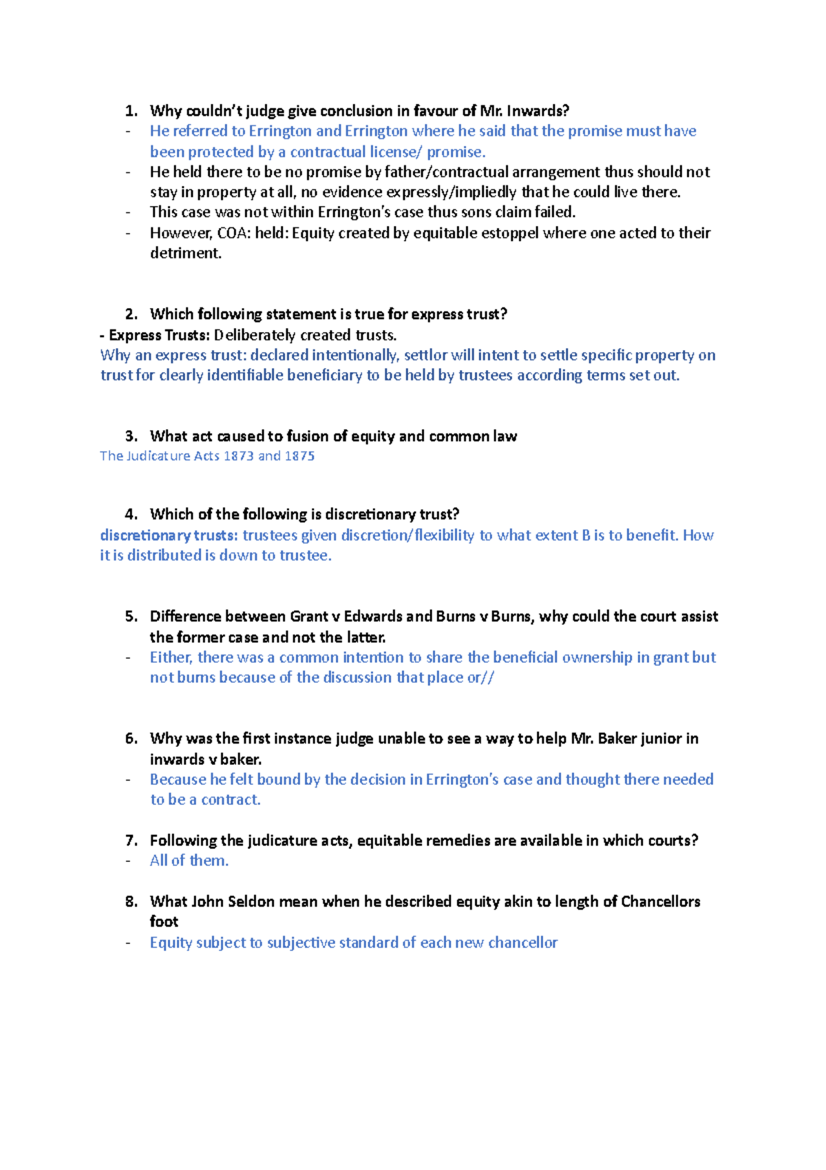 MCQ revision Equity and Trust - 456Z0016 - MMU - Studocu
