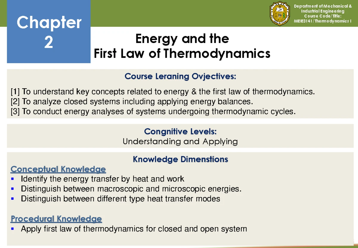 Chapter 2 Energy and the First Law of Thermodynamics - Chapter 2 ...