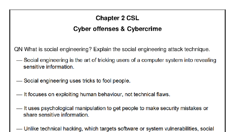 Chapter 2 CSL: Cyber Offenses and Social Engineering Techniques - Studocu