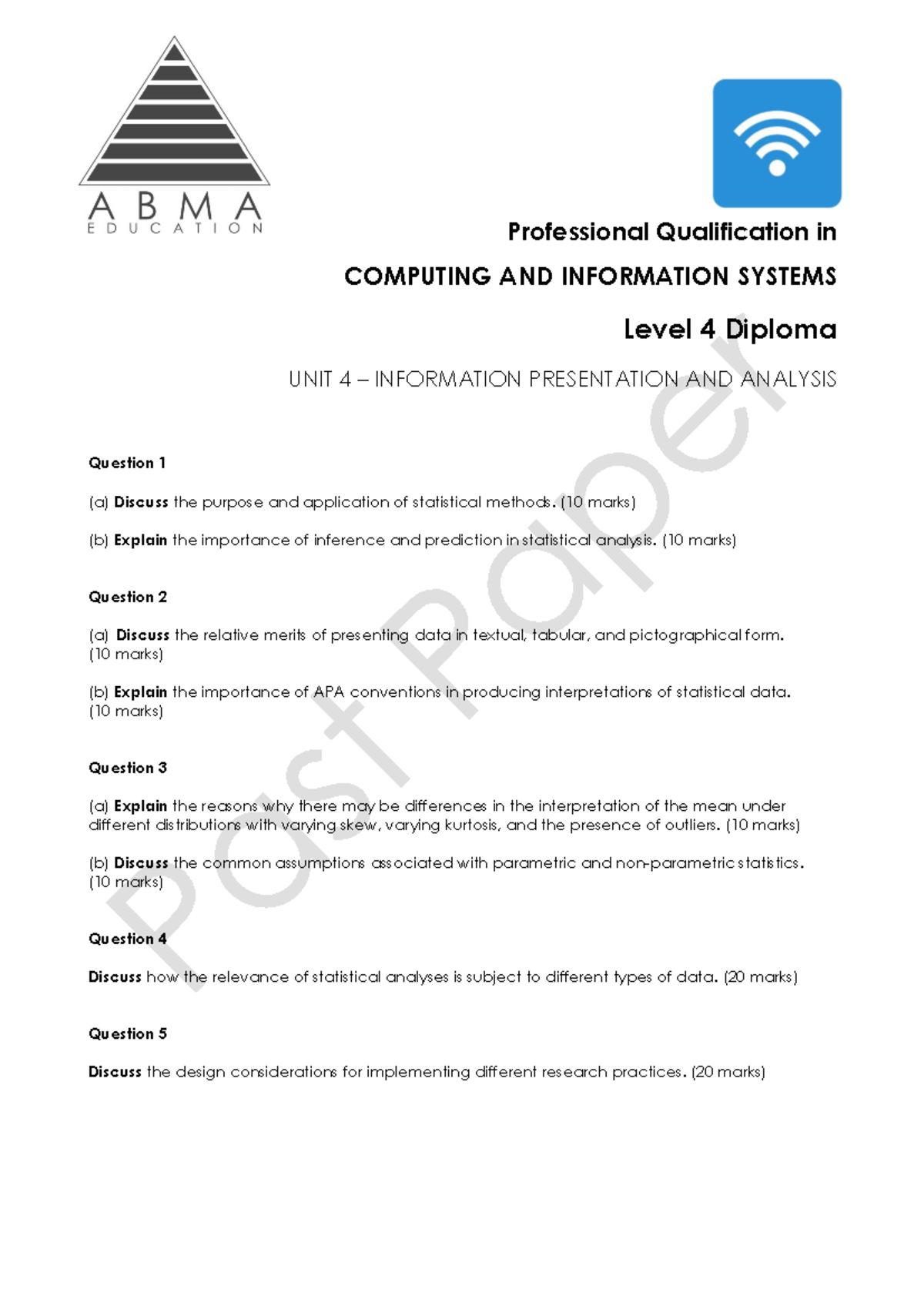 Level 4 Diploma in Computing: Info Presentation & Analysis 3 - Studocu