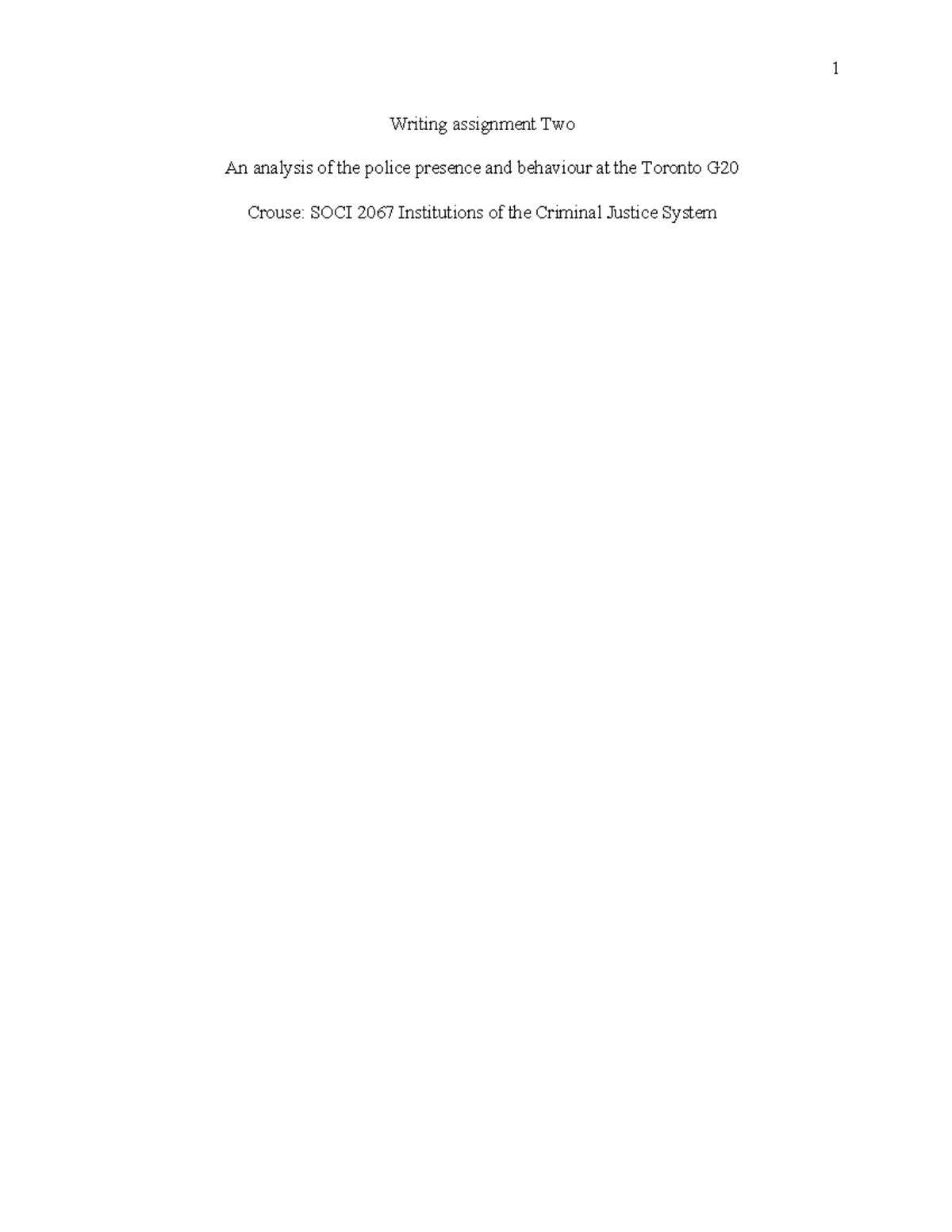 SOCI 2067 Institutions of the Criminal Justice System Writing ...