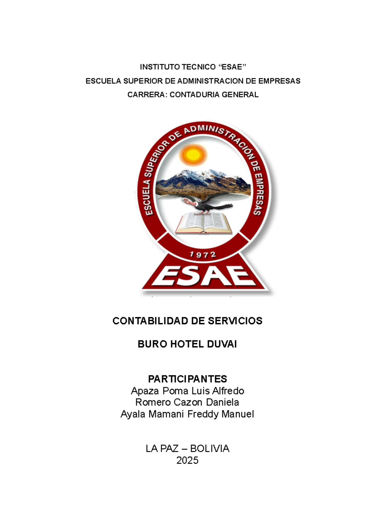 Buro de Contabilidad Hotelera: Balance de Apertura y Estados Financieros - Document Preview