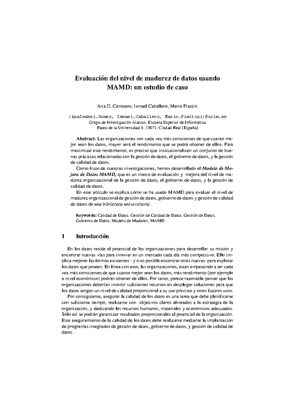 Evaluación del Modelo de Madurez de Datos MAMD en BUX: Estudio de Caso ...
