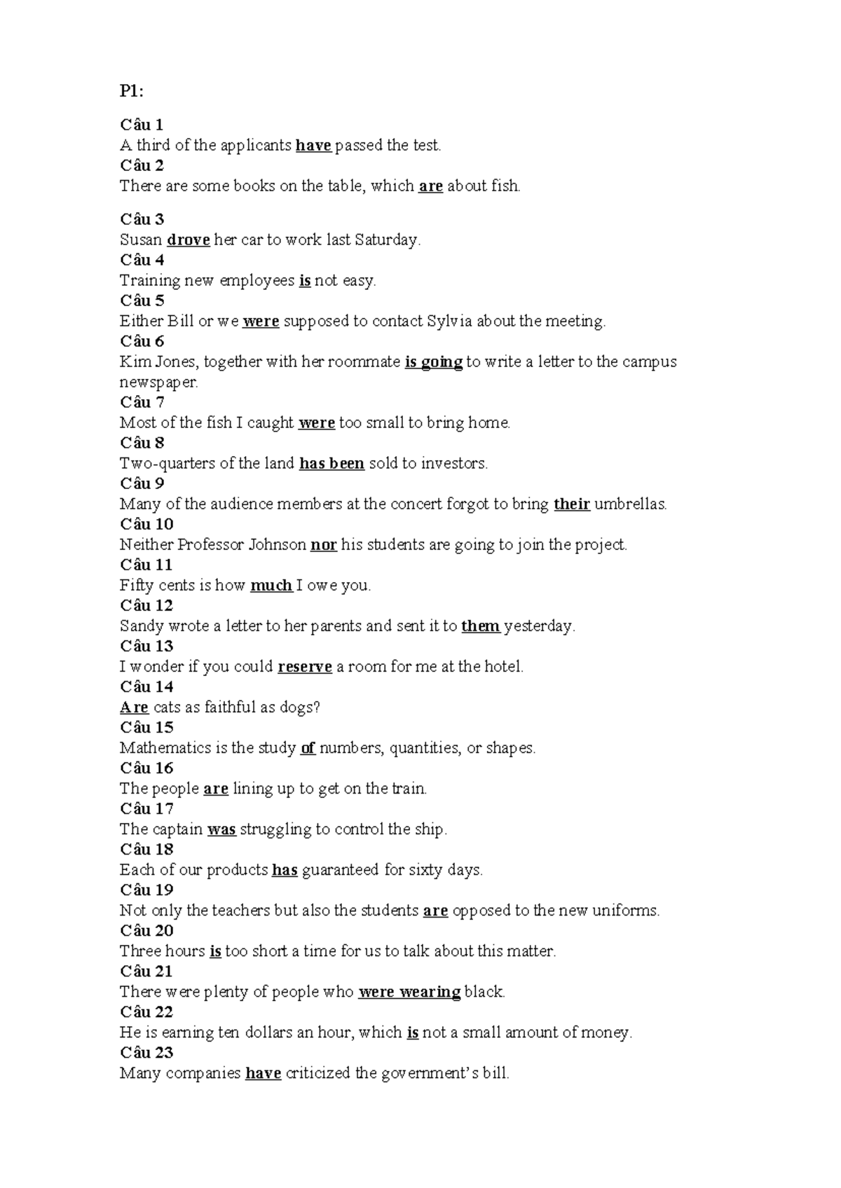 P1: English Grammar Practice Questions and Answers (31cdr) - Studocu