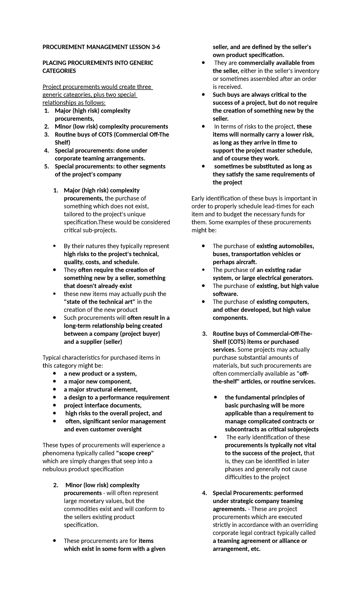 Procurement Management Lesson 3-5: Categories of Procurements - Studocu