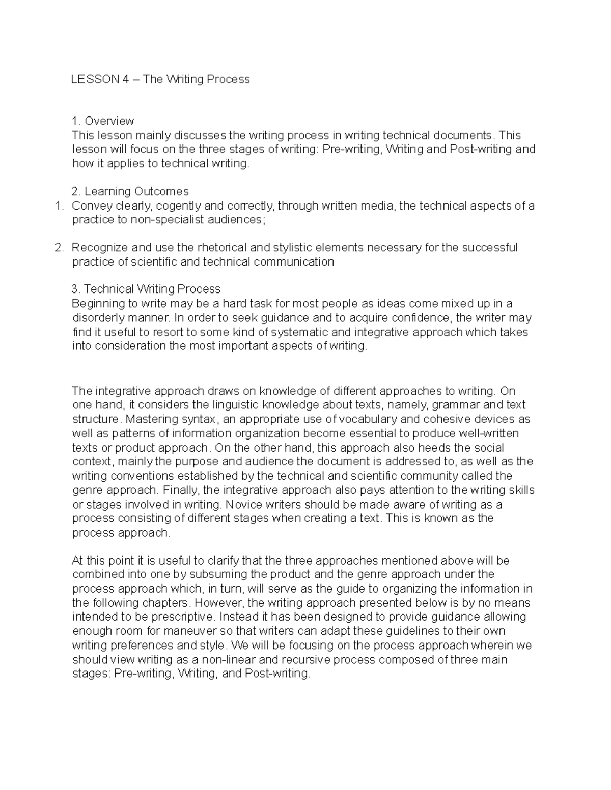 Technical Writing - Lesson 4: Understanding the Writing Process - Studocu