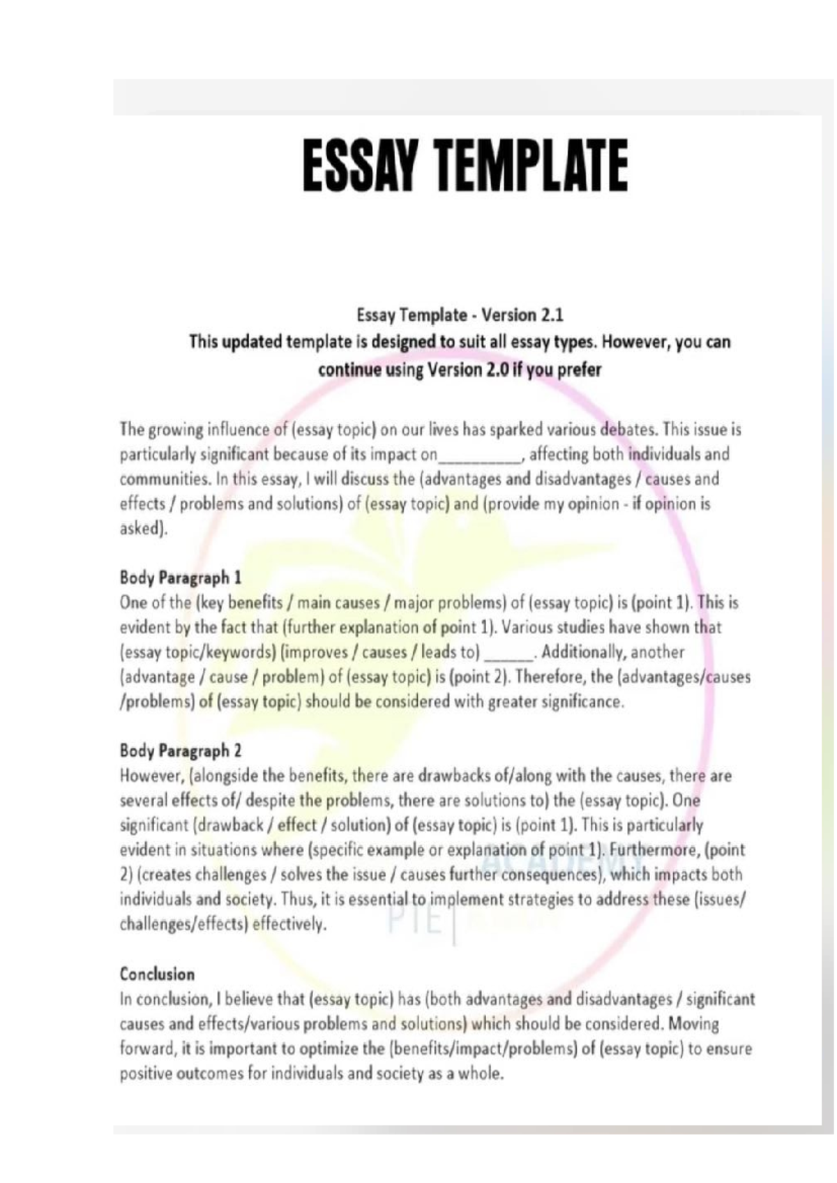 PTE TEMPLATES: Essay & Image Description Guidelines - Studocu