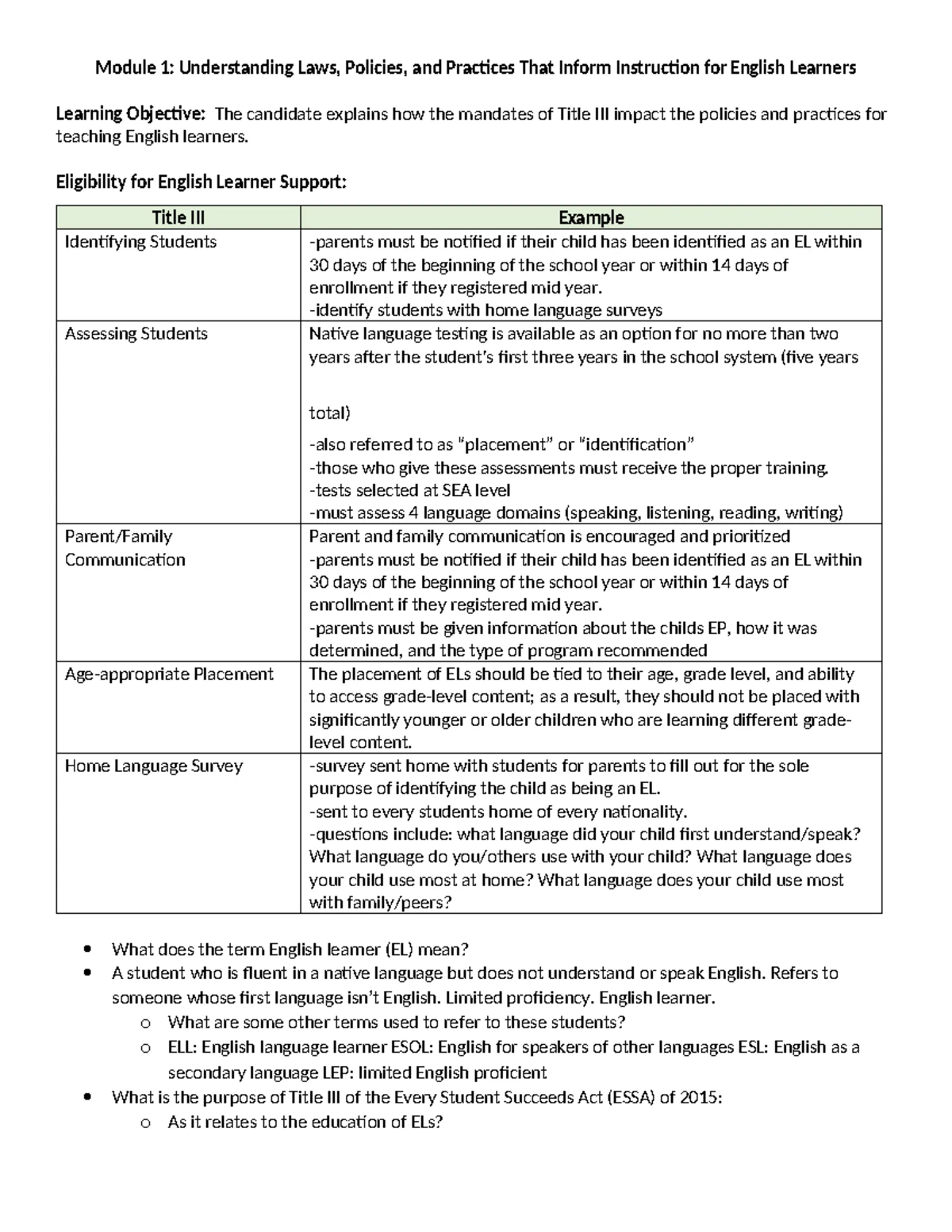 D096 D169 M5 Study Guide: Supporting English Learners' Development ...