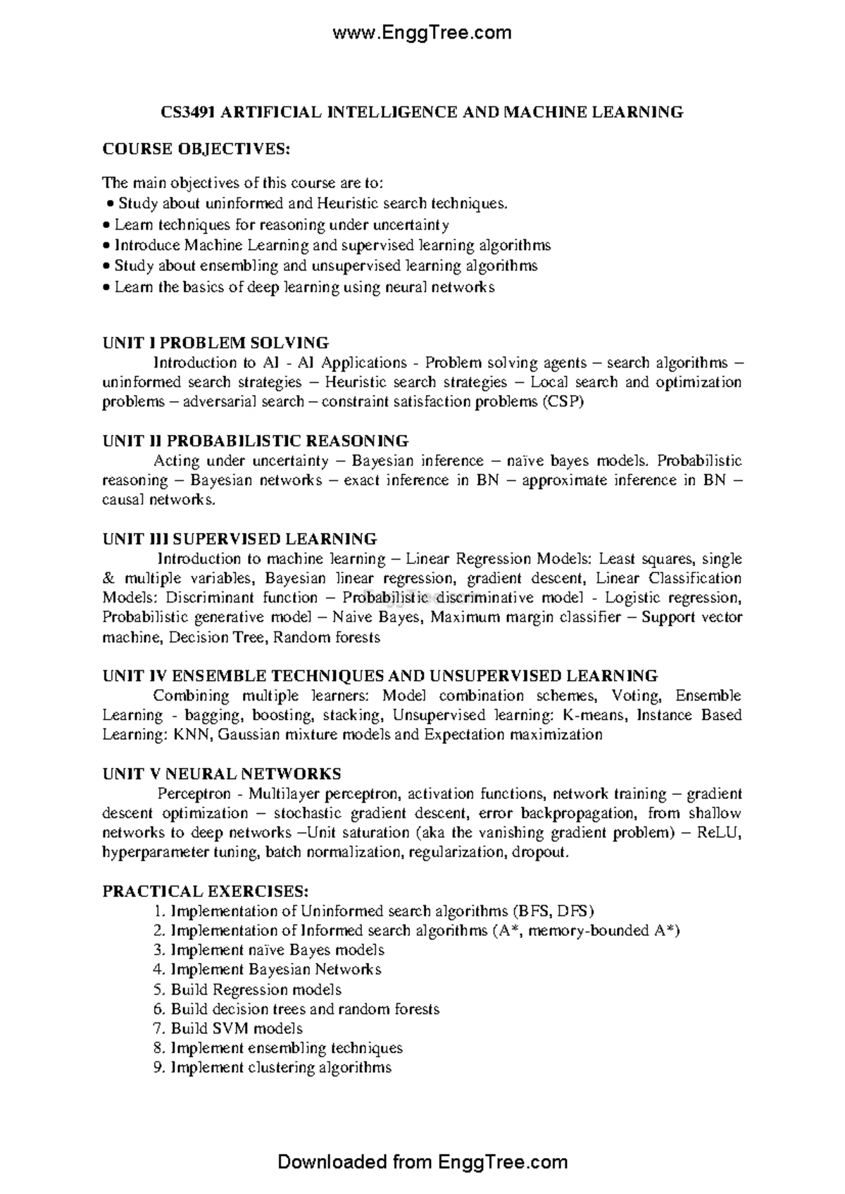 AI&ML Lab Manual: CS3491 Practical Implementations and Algorithms - Studocu