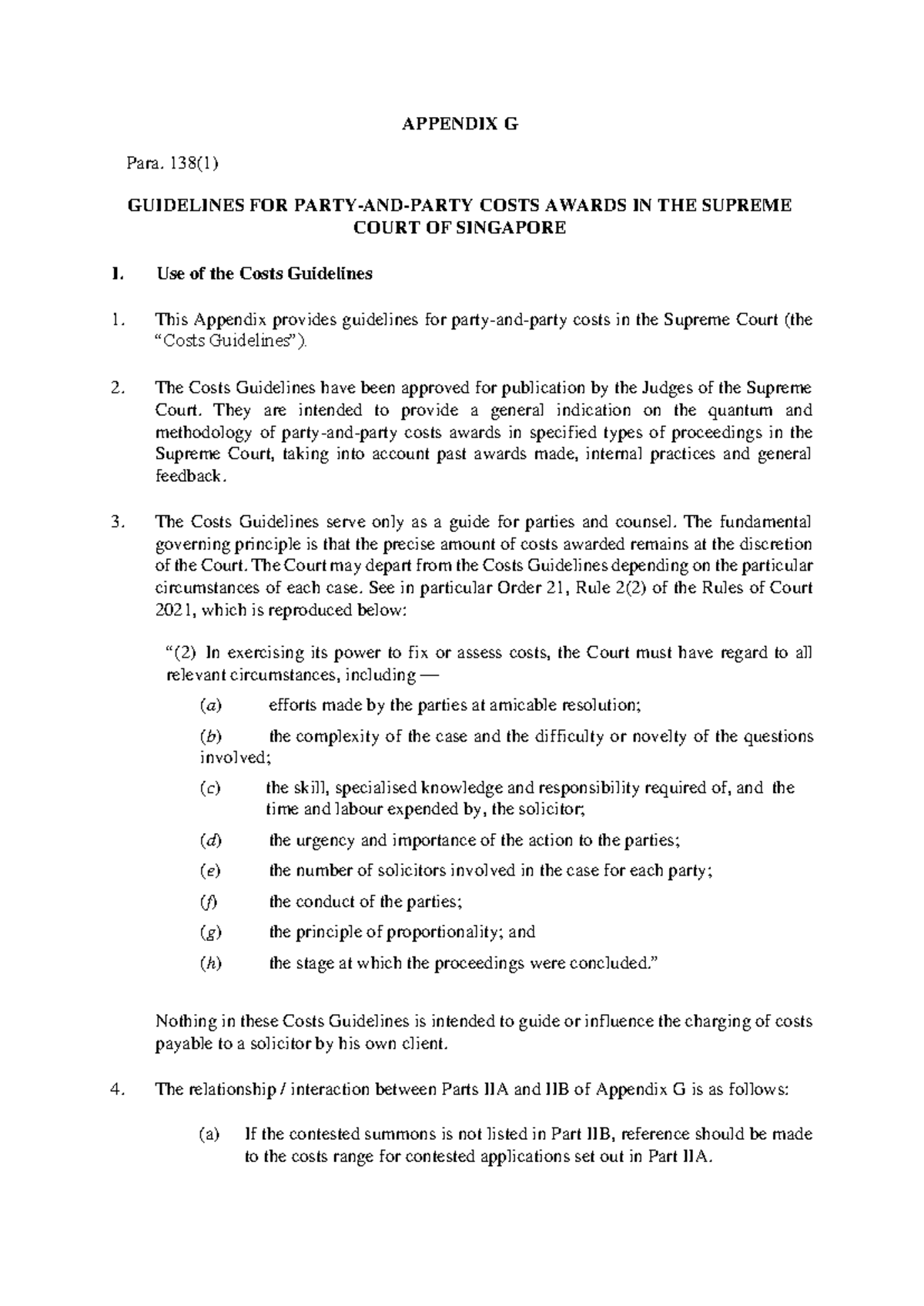 Supct Appendix G: Guidelines for Party-and-Party Costs Awards - Studocu