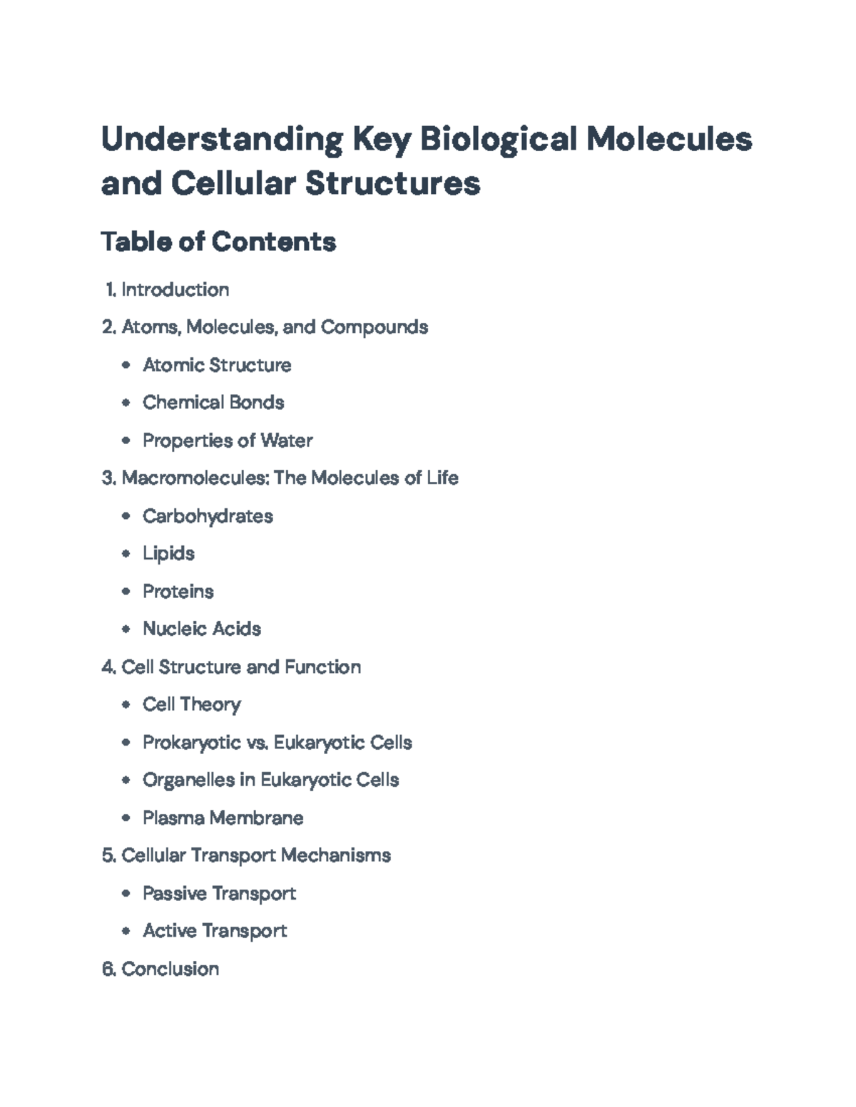 Understanding Key Biological Molecules and Cellular Structures (BIO101 ...