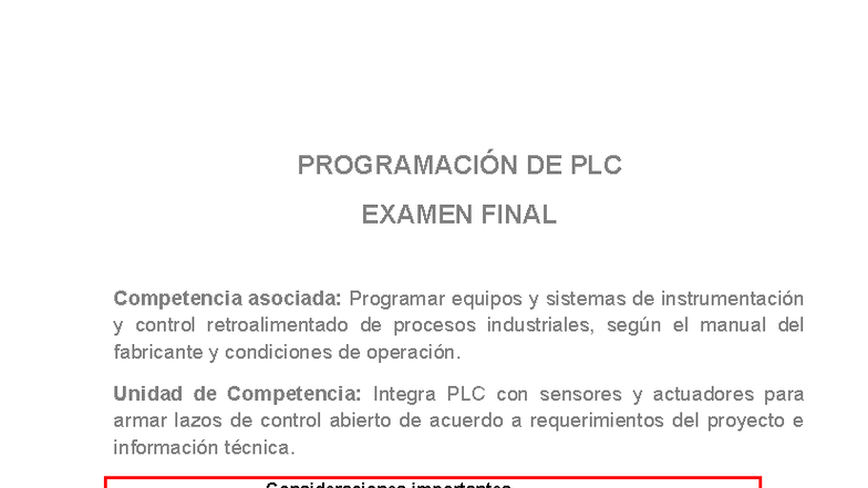 Eva 7a Programación Plc Examen Final De Control Y Automatización