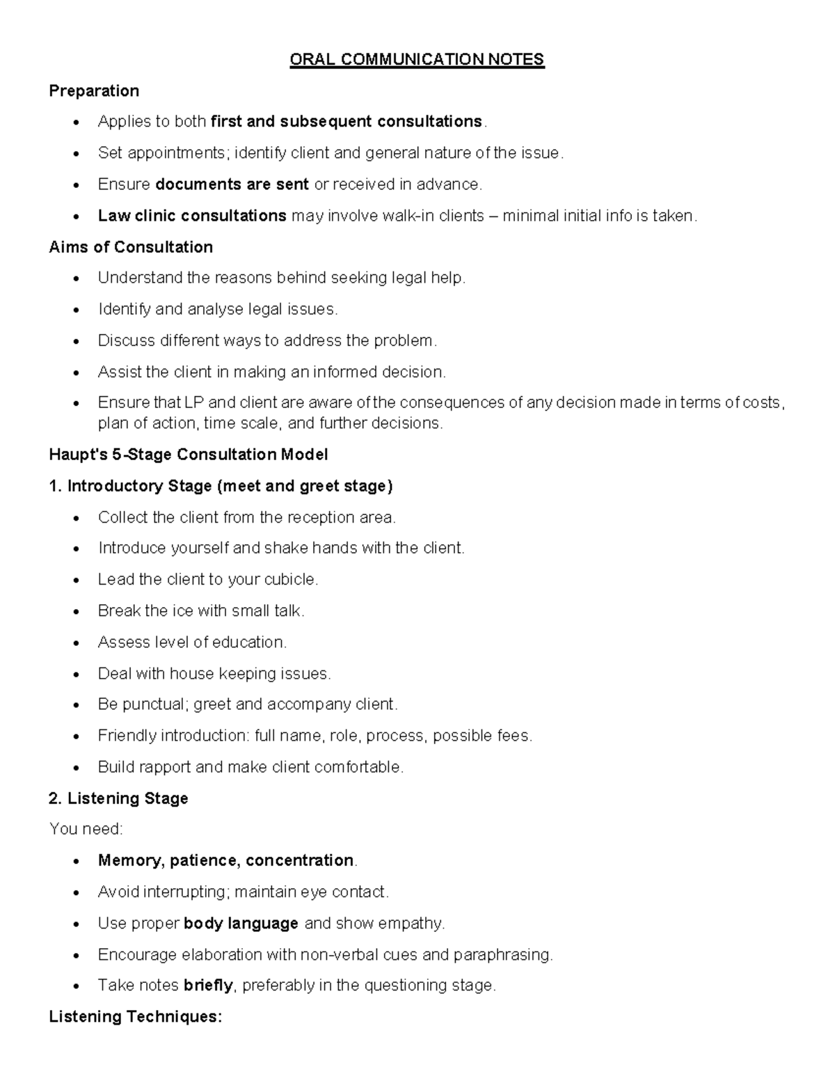 ORAL COMMUNICATION NOTES: Legal Consultation Preparation Guide - Studocu